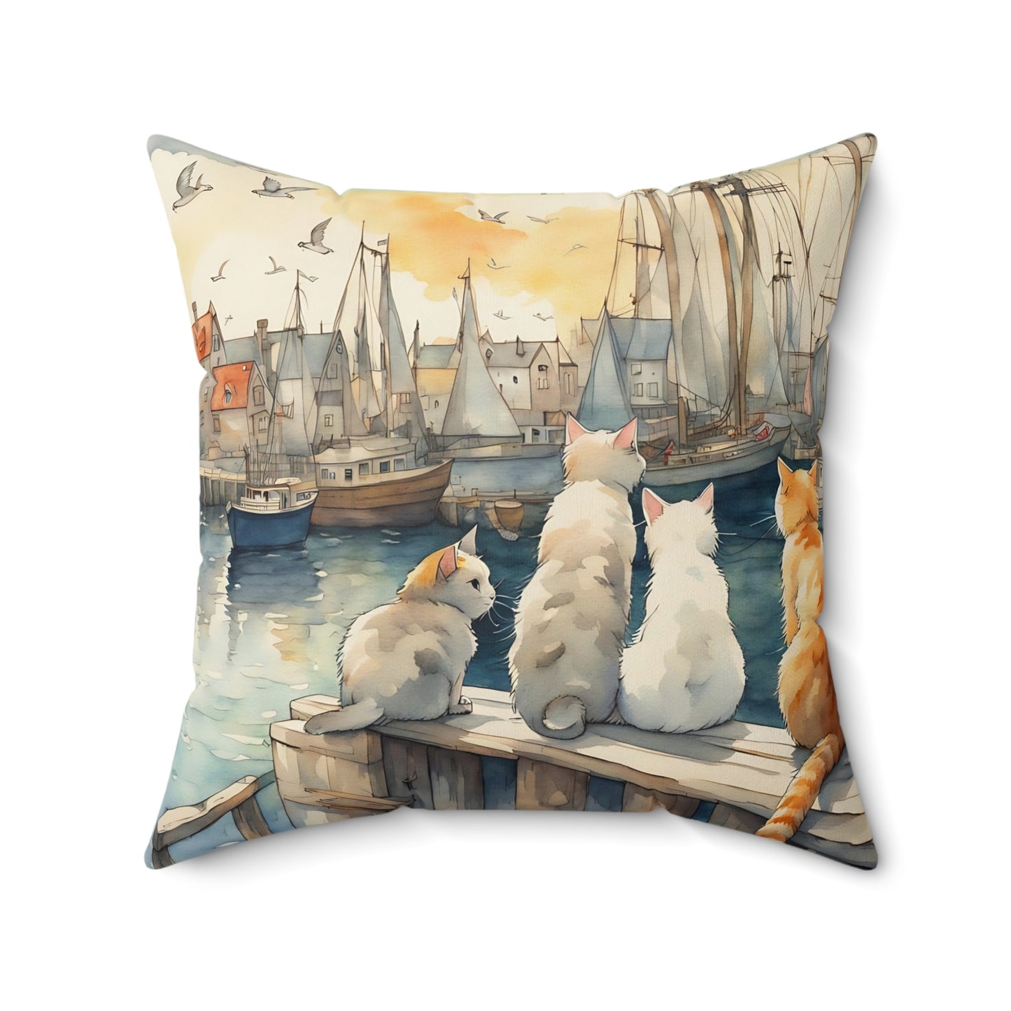 Cats And The City Square Pillow - by Fairyhill Studio