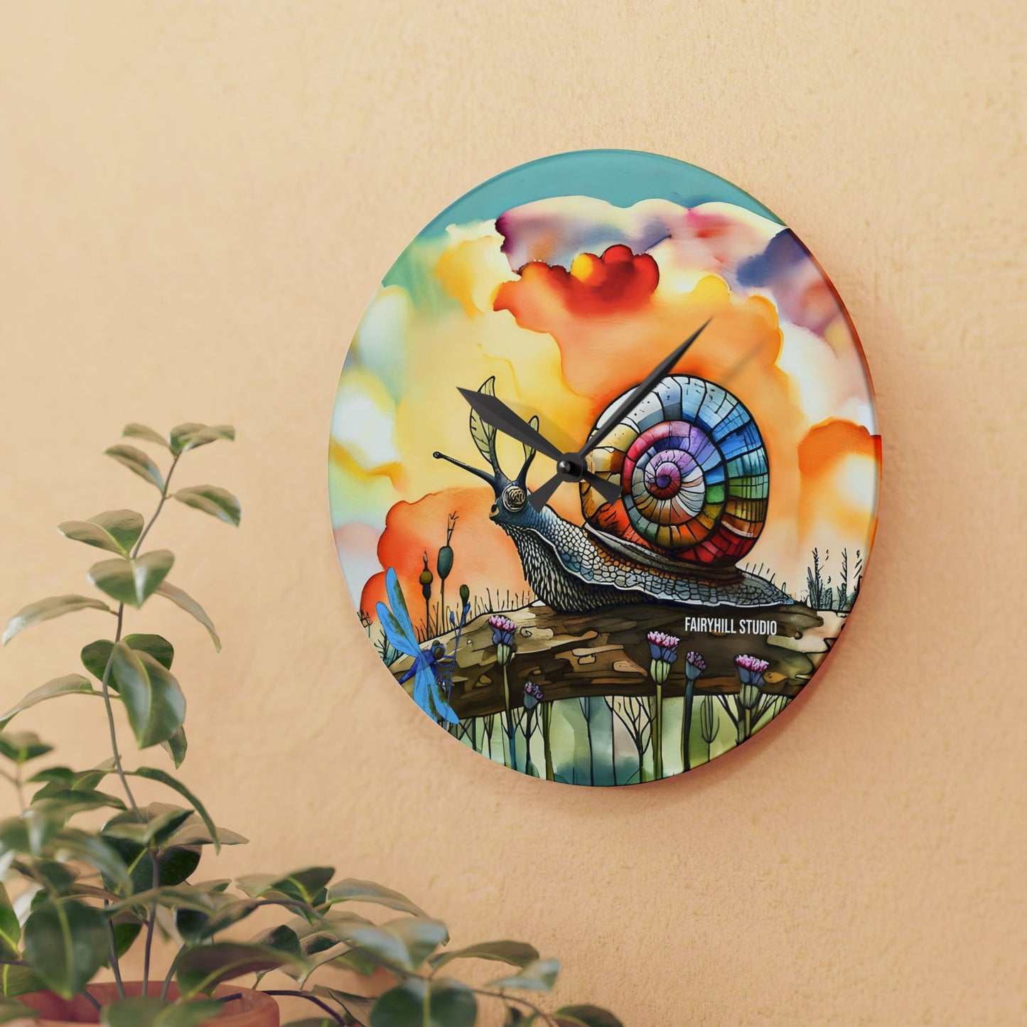 Acrylic Wall Clock Snail and Dragonfly/Art
