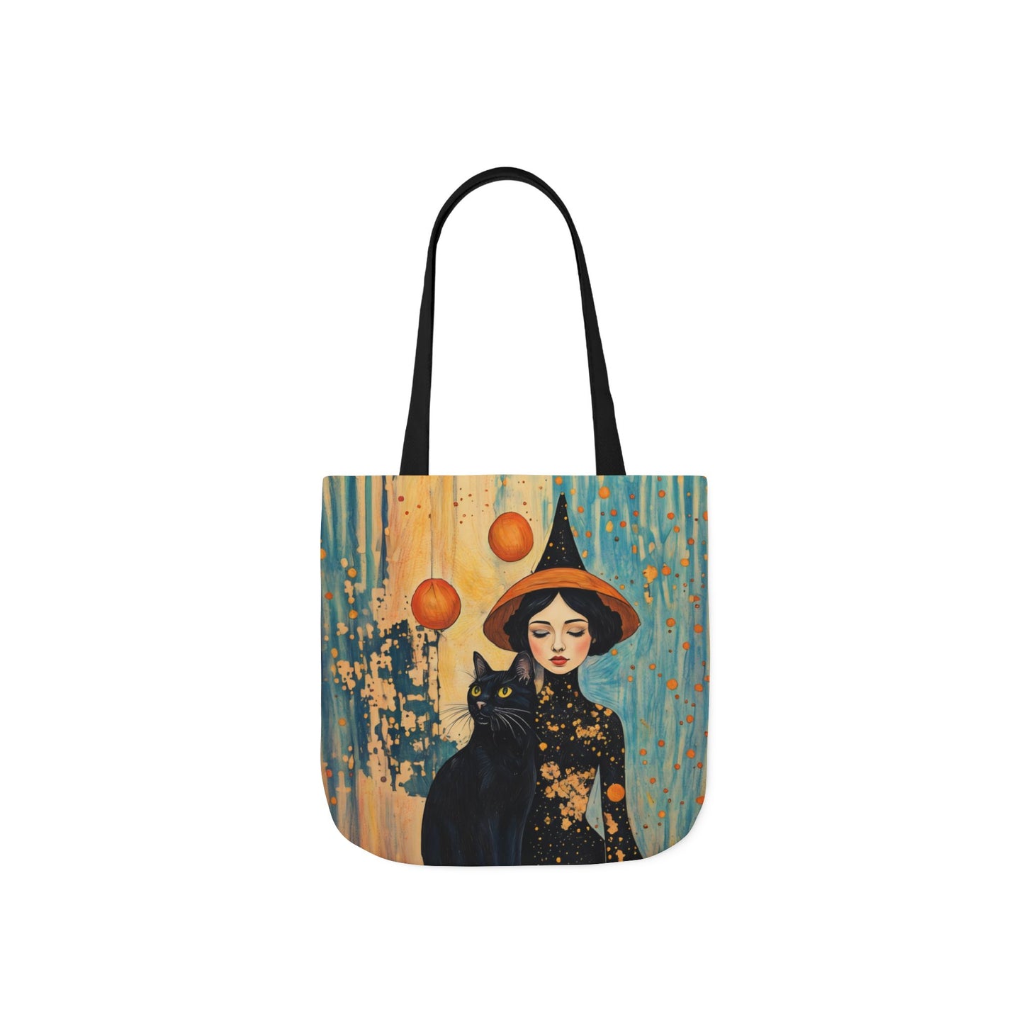 Colorful Witch and black cat-Inspired Canvas Tote Bag - Perfect for Beach Days, Eco-Friendly Shopping, and Summer Fun!