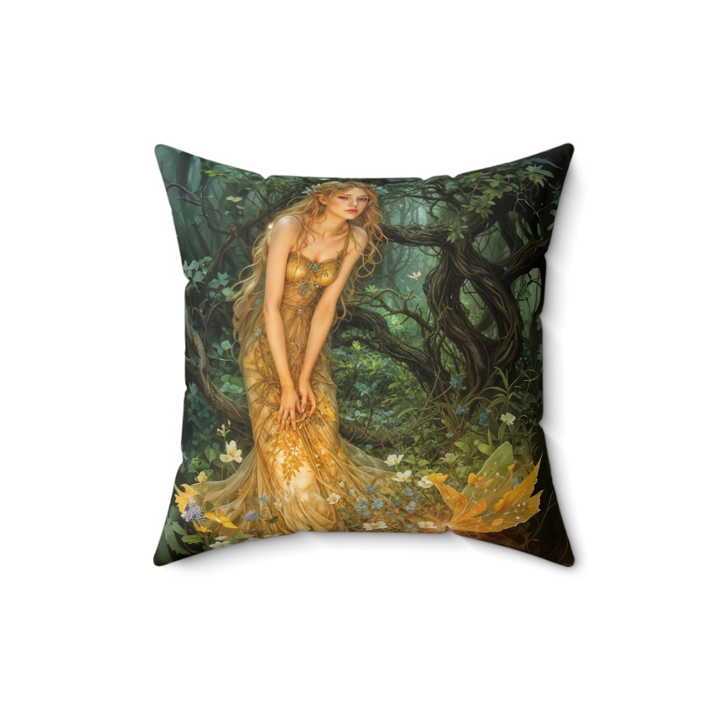 Square Pillow - Mid-Summer's Eve Fairy Forest Art by Fairyhill Studio