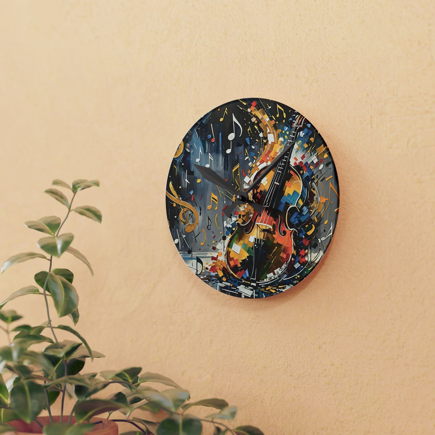 Violin Music Notes Acrylic Wall Clock - Holiday Art by Fairyhill Studio