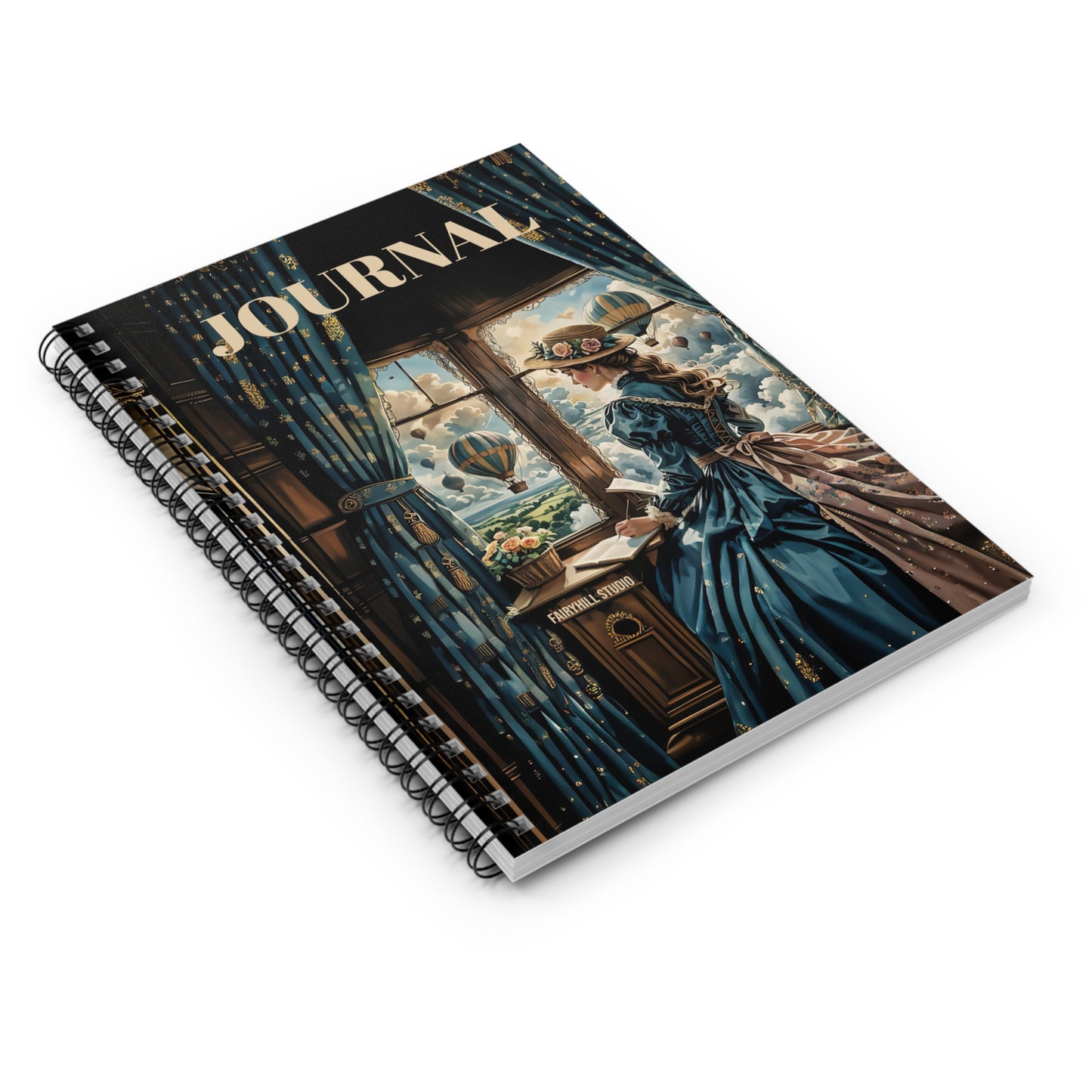 Spiral Notebook - Victorian Girl Watching Hot Air Balloons Whimsical Art