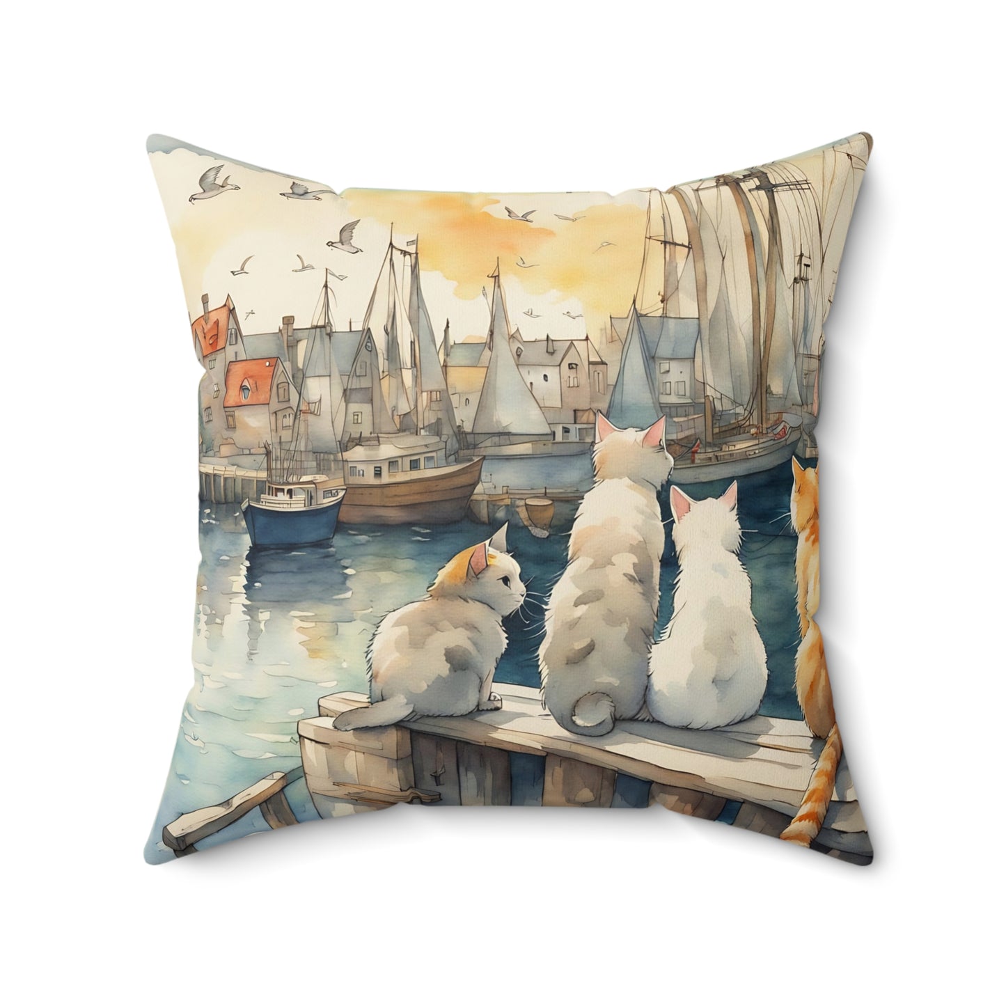Cats And The City Square Pillow - by Fairyhill Studio