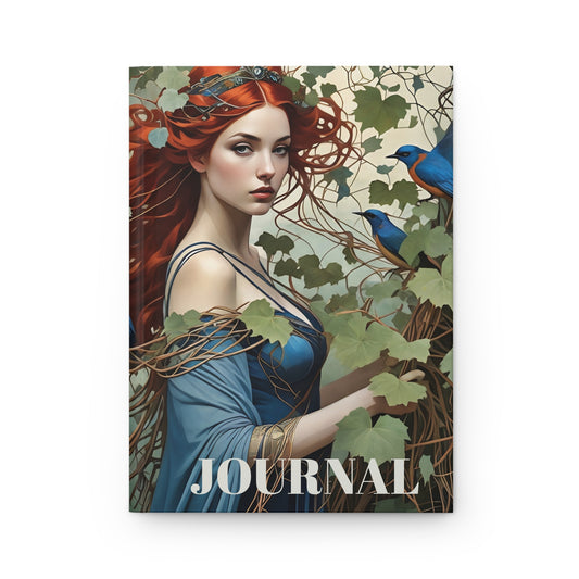 Hardcover Journal Matte Beauty with Blue Birds in Tropical Forest Princess Art