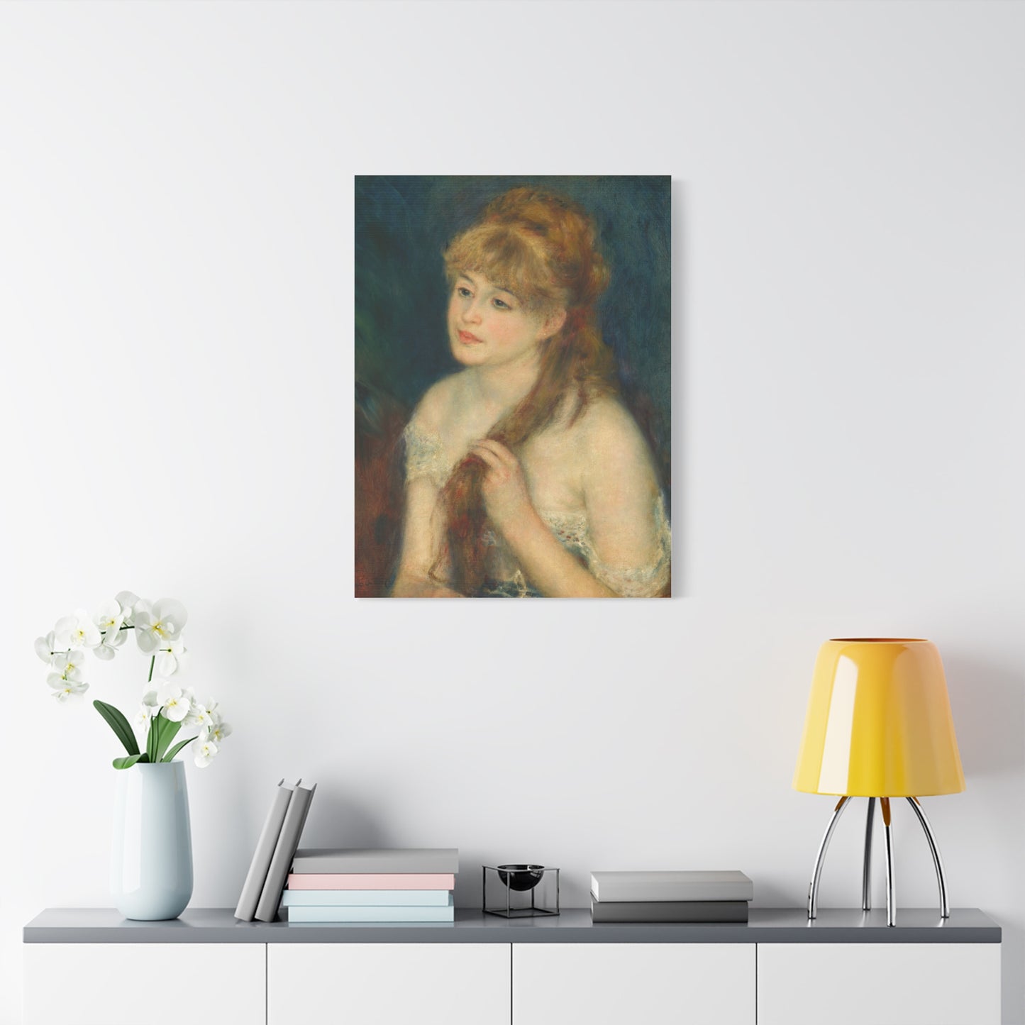 Canvas Art - Young Woman Braiding Her Hair by Auguste Renoir, 1876 , Stretched Matte 1 25"