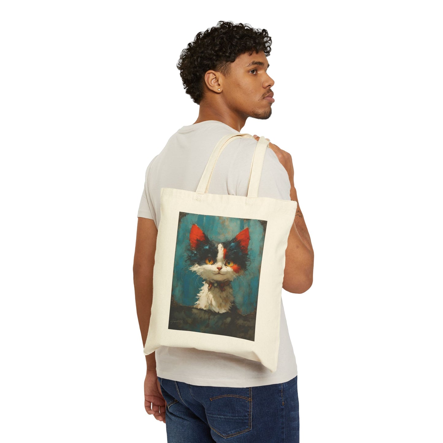 Cotton Canvas Lovable Cat Tote Bag