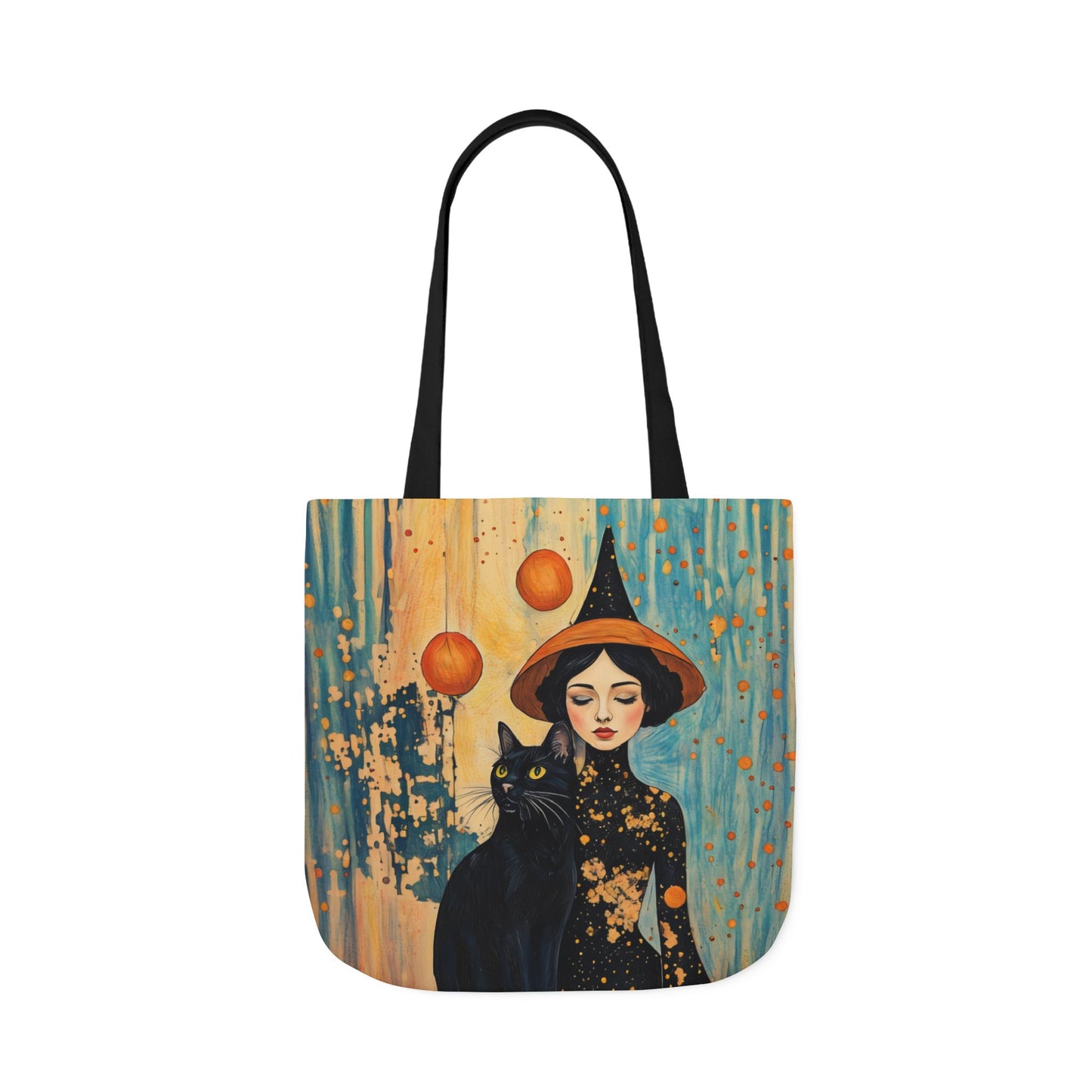 Colorful Witch and black cat-Inspired Canvas Tote Bag - Perfect for Beach Days, Eco-Friendly Shopping, and Summer Fun!