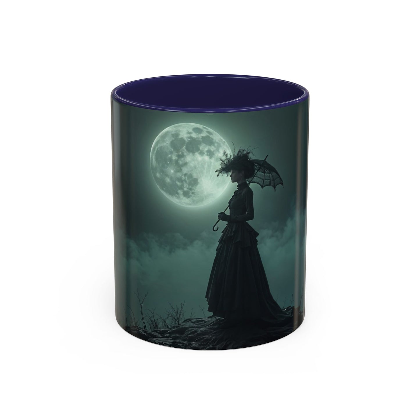Coffee Mug - Victorian Woman with Umbrella Full Moon Art by fairyhill Studio