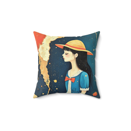 Madeline with yellow hat   Square Pillow - by Fairyhill Studio