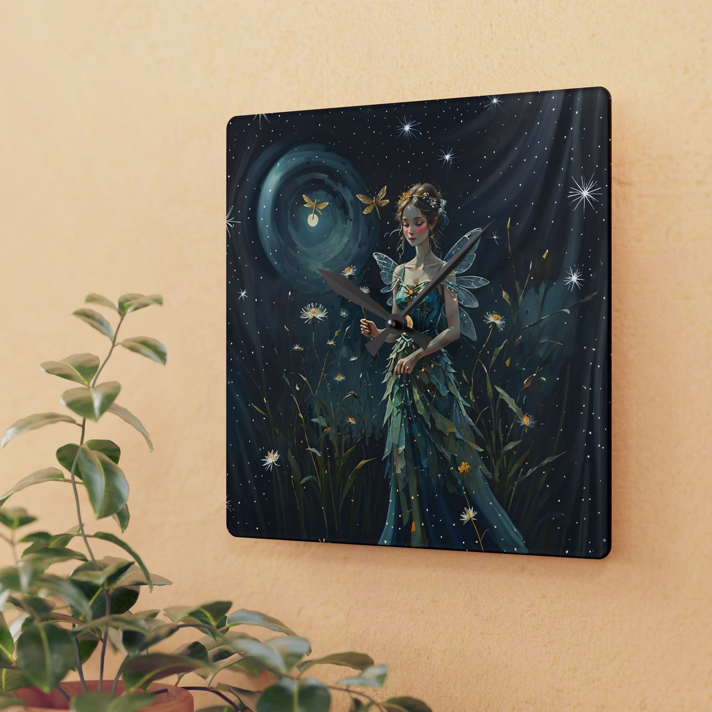 Wall Clock Fairy Midnight Garden Art