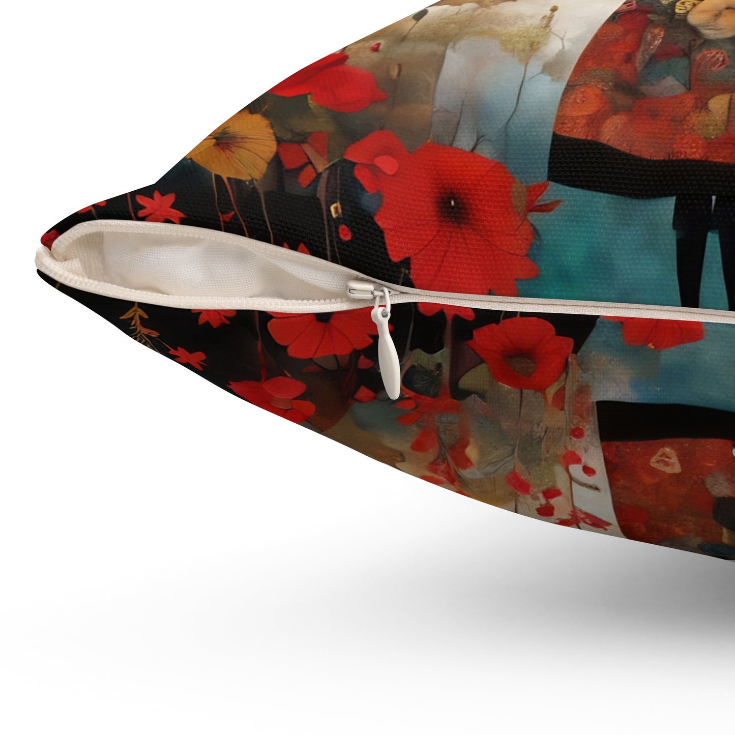 Moon struck/Red poppies Square Pillow - by Fairyhill Studio