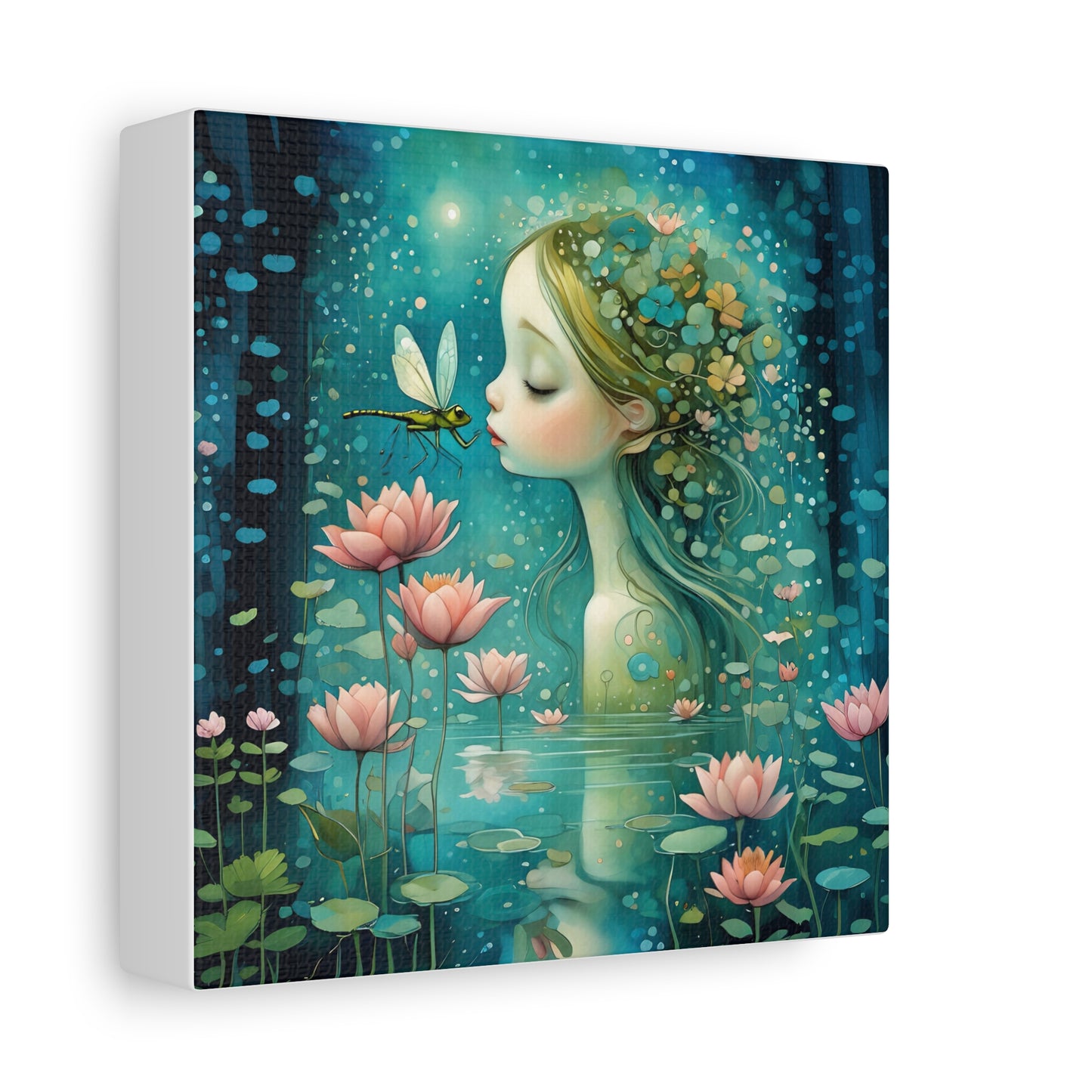 Whimsical Water  Fairy with a dragonfly Canvas Art - Enchanting Home Decor for Nature Lovers