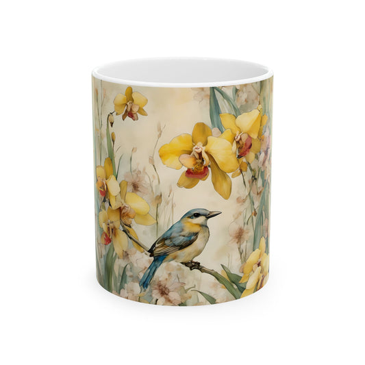 Mug - Bird in Yellow Summer Flowers, Fairyhill Studio Art