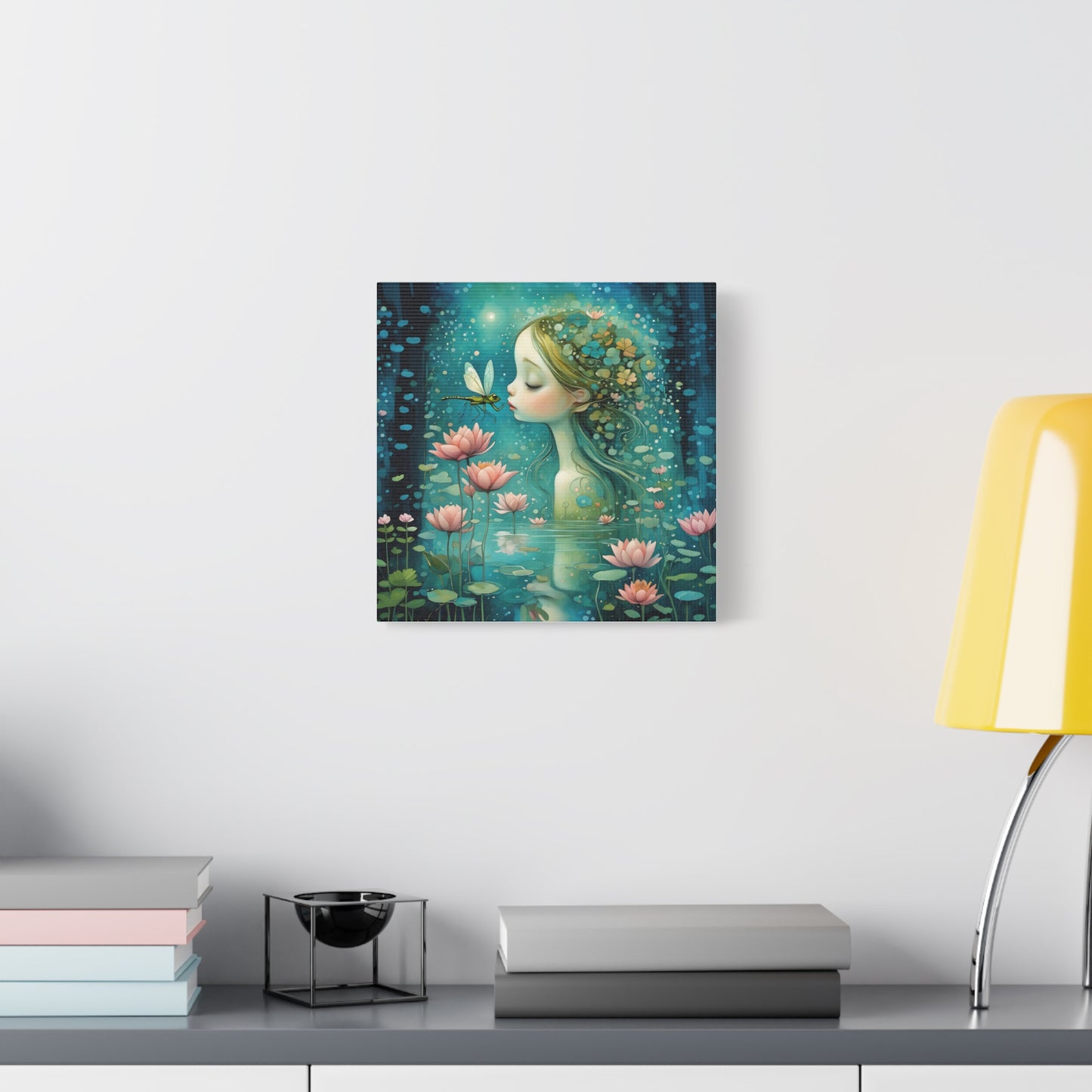 Whimsical Water  Fairy with a dragonfly Canvas Art - Enchanting Home Decor for Nature Lovers