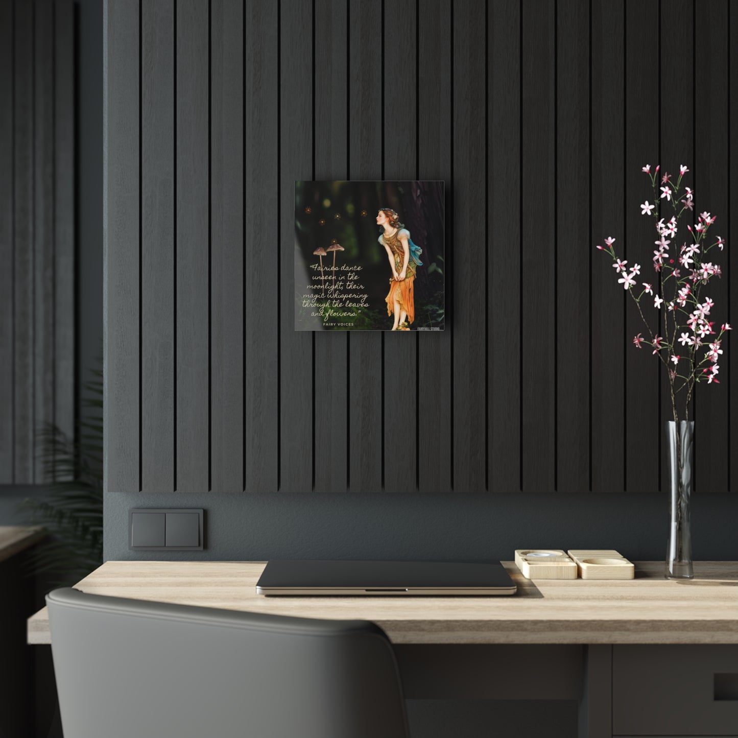 Acrylic Prints - Fairy Girl with Mushroom Fairies in Magical Forest Wall Art