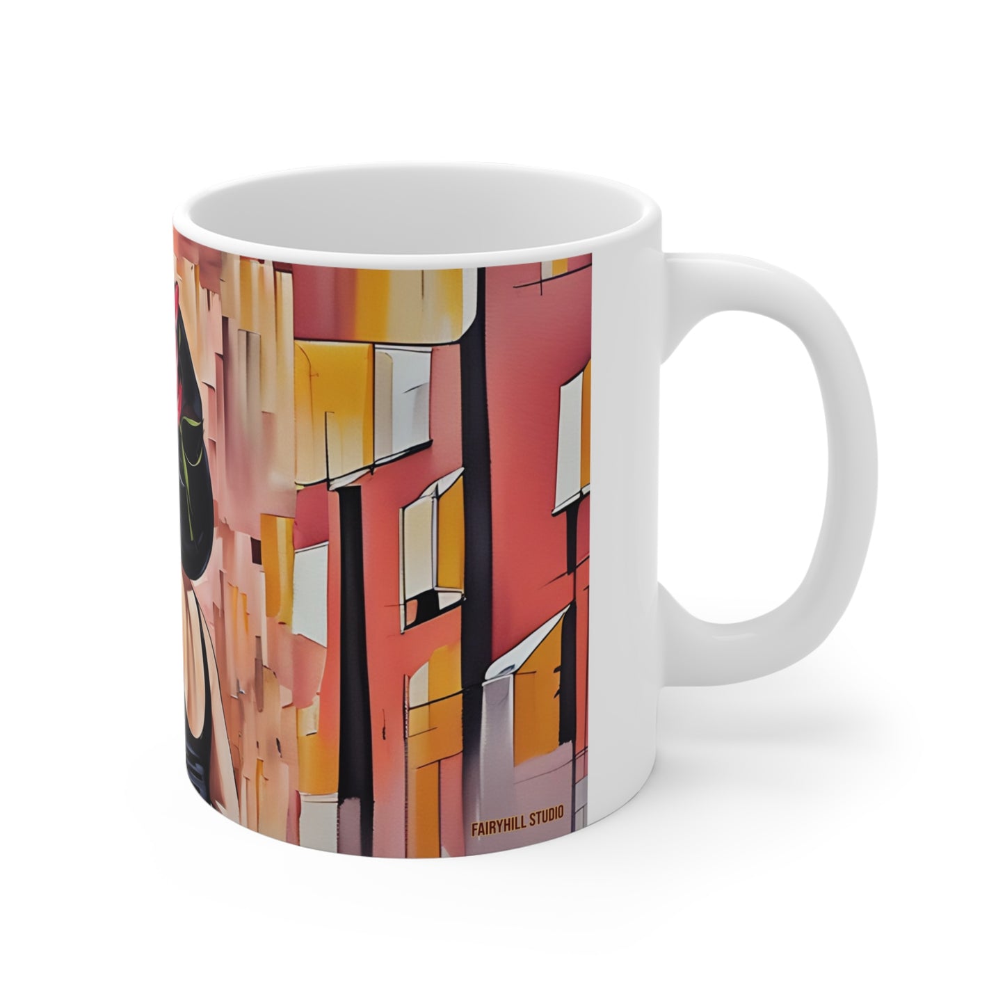 Mug: Elegant Model with Margarita Glass in Pink and Black Tones