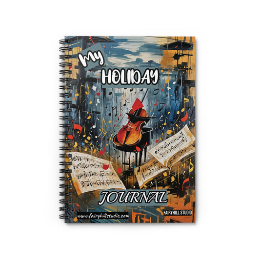 Spiral Notebook Christmas holiday journal with violin and music  notes - Ruled Line