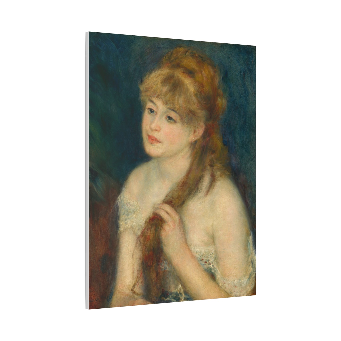 Canvas Art - Young Woman Braiding Her Hair by Auguste Renoir, 1876 , Stretched Matte 1 25"