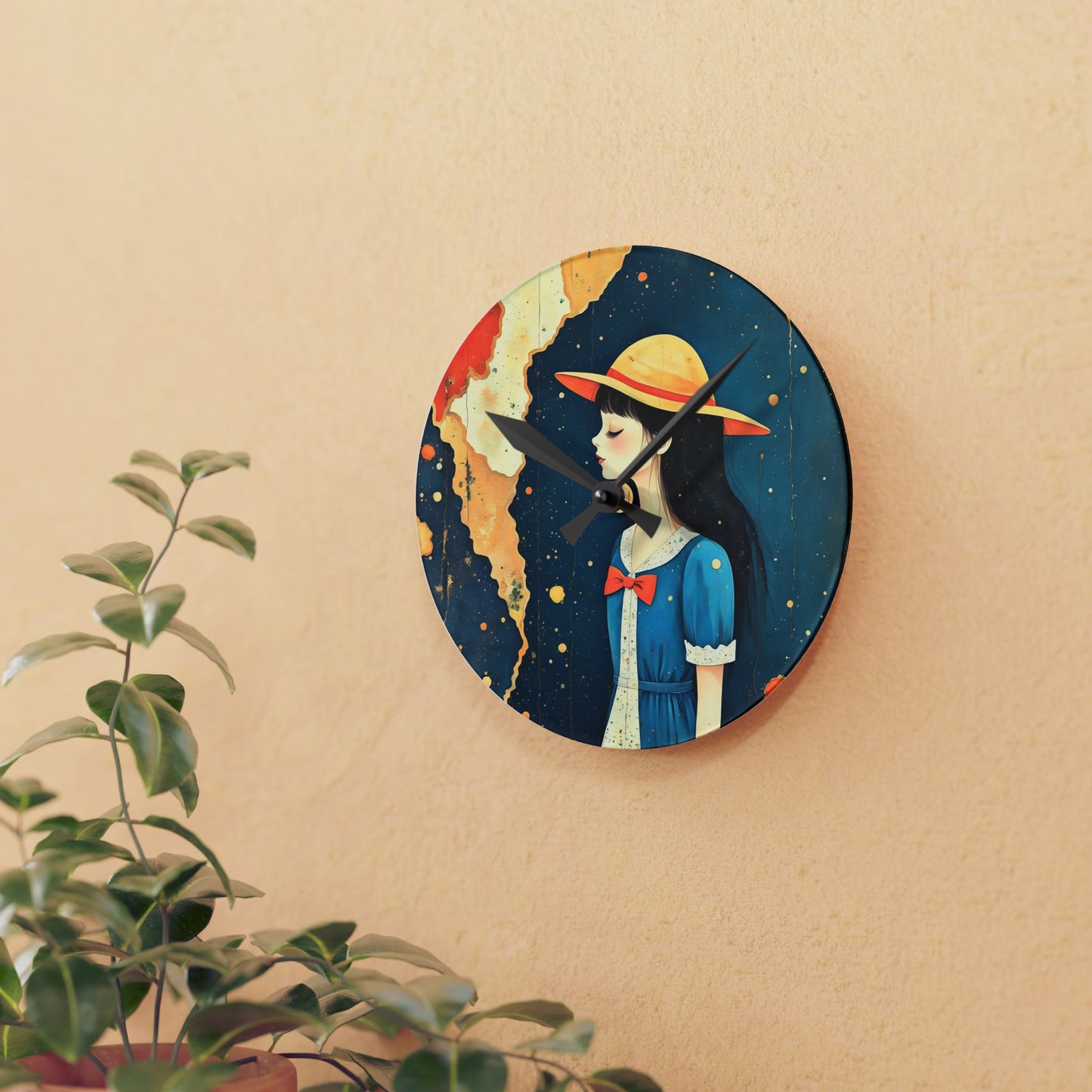 Medelaine with yellow hat Acrylic Wall Clock