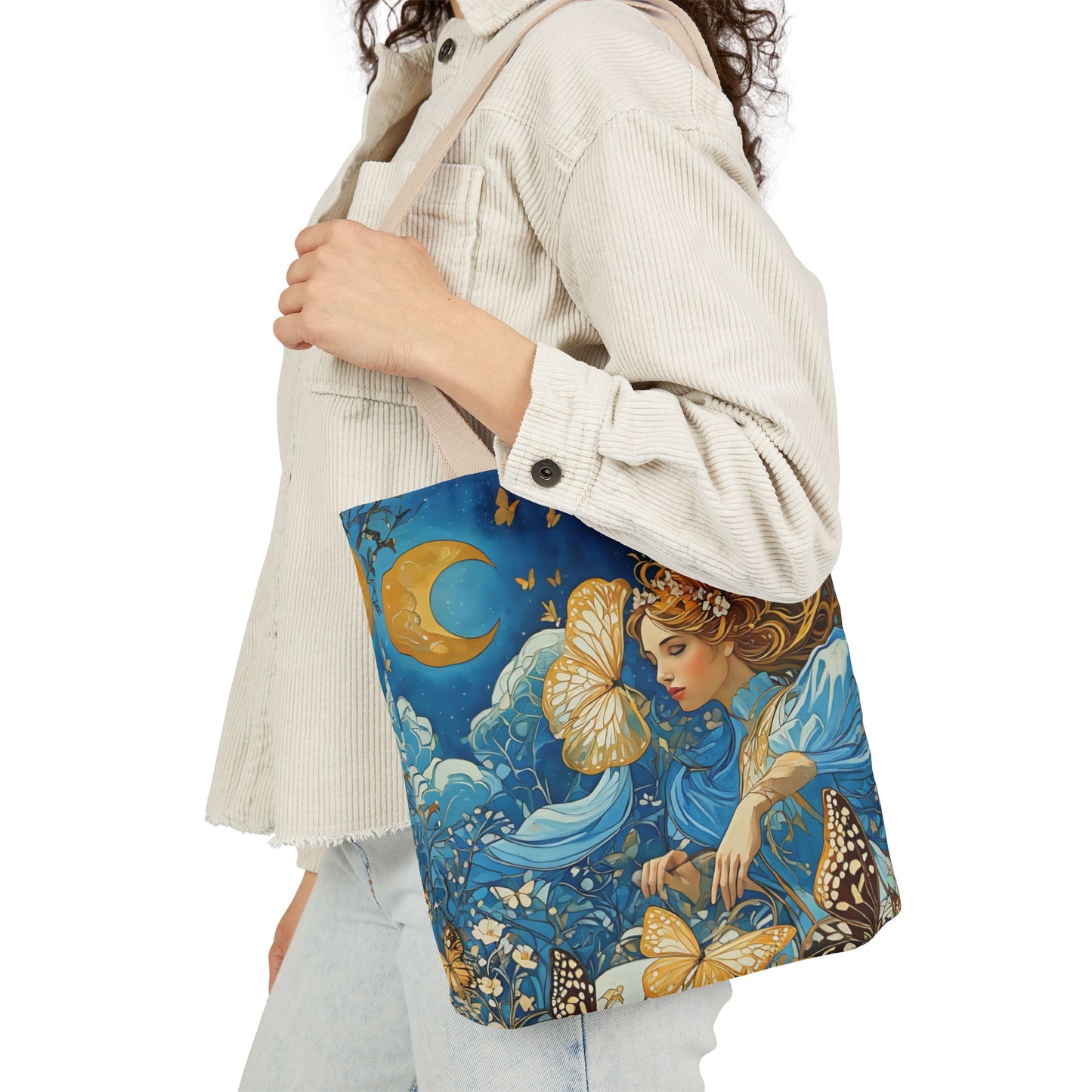 Colorful Moon Goddess-Inspired Canvas Tote Bag - Perfect for Beach Days, Eco-Friendly Shopping, and Summer Fun!