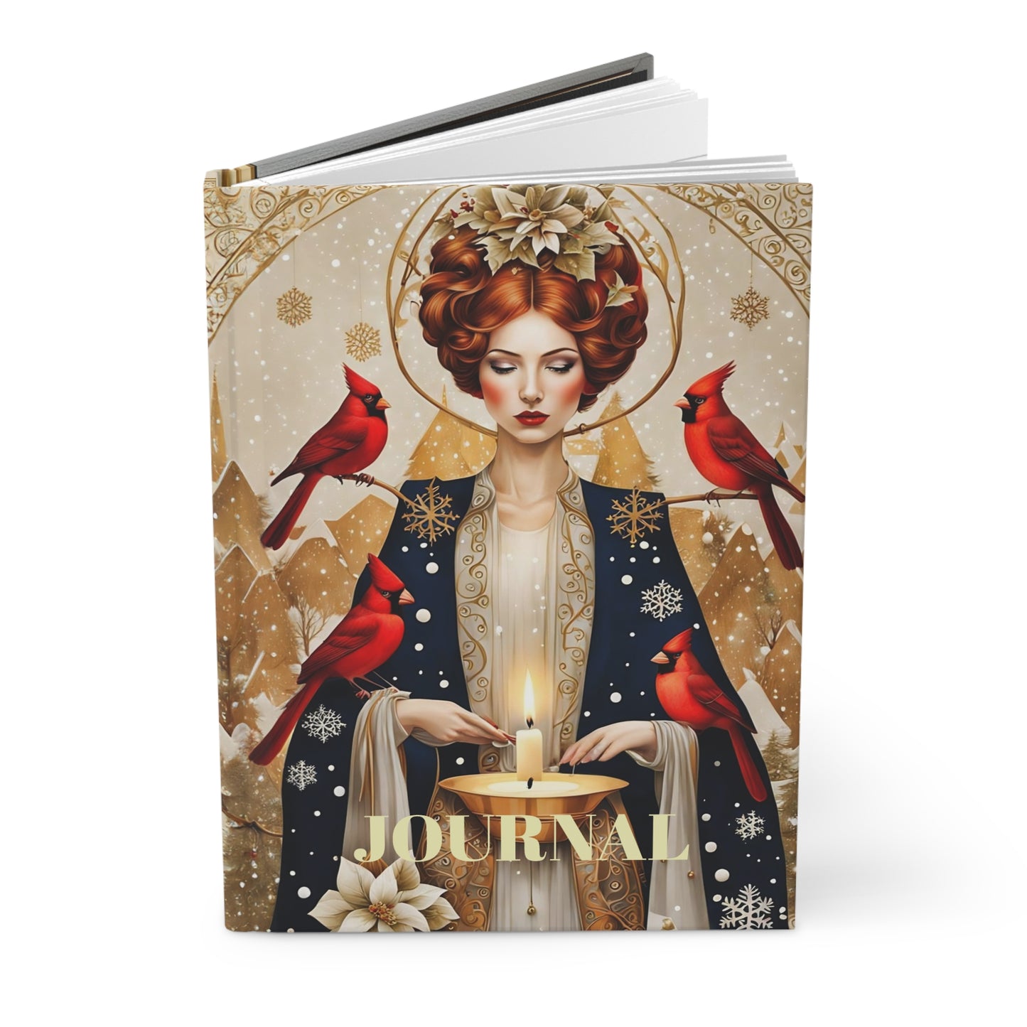 Hardcover Journal the girl with red winter cardinal birds