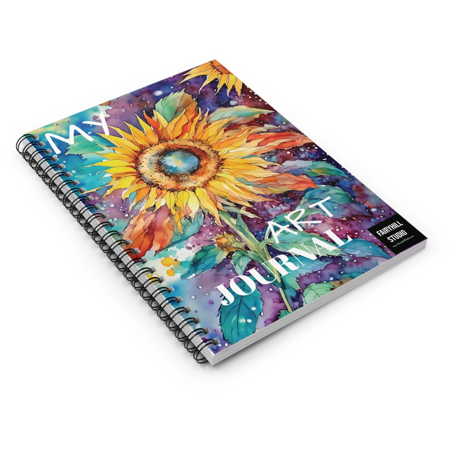 Spiral Notebook Sunflower Rainbow Watercolor Art Ruled Line