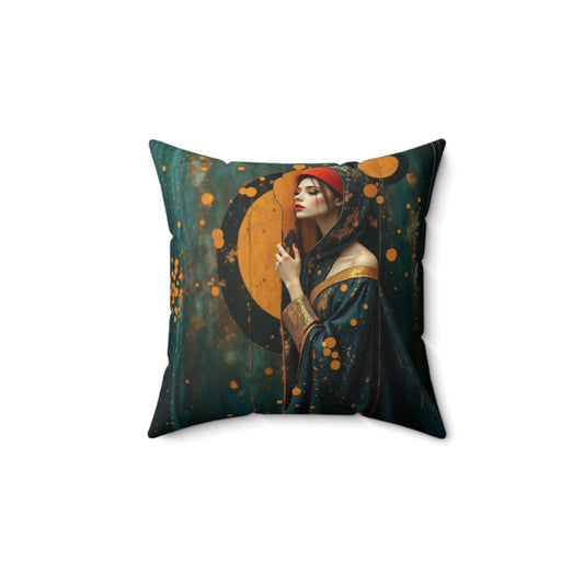 Aurora of the Golden Veil pillow l  Square Pillow - by Fairyhill Studio