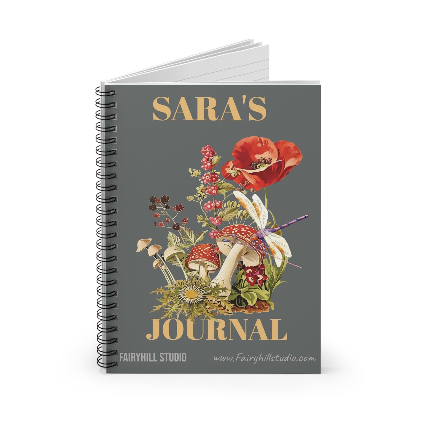 Botanical Mushroom,Dragonfly, Personalized Notebook, Personalized journal, Mushroom, Wildflower,