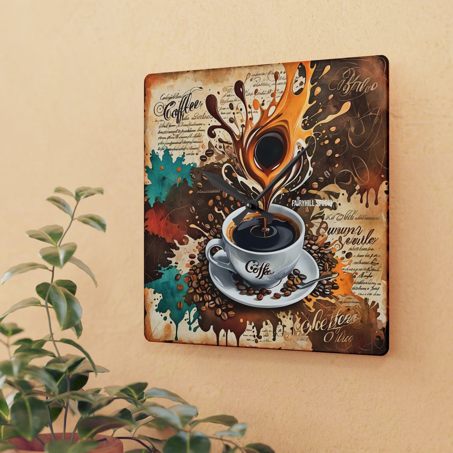 Acrylic Wall Clock Morning Roast Coffee /Art