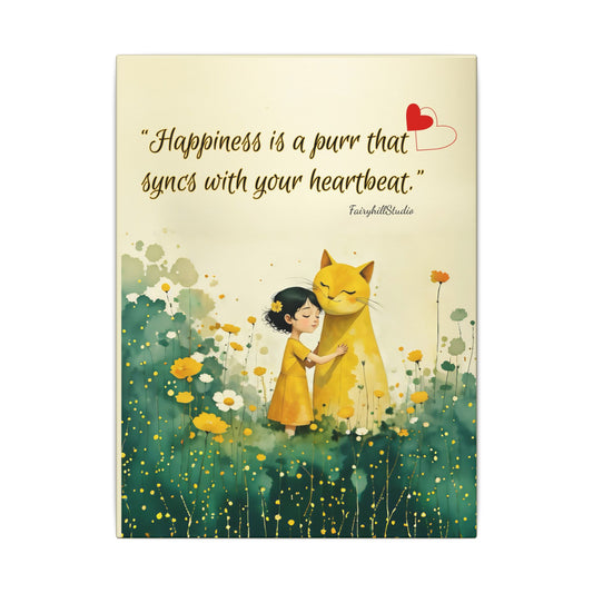 Whimsical Canvas Art Print, Syncs with Your Heartbeat Decor, Cat and Girl Illustration, Home & Kids Room Decor, For Cat Lovers