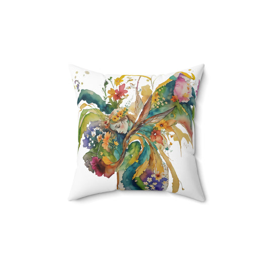 Square Pillow - Colorful nature spirit angel in flowers Spun Polyester Pillow