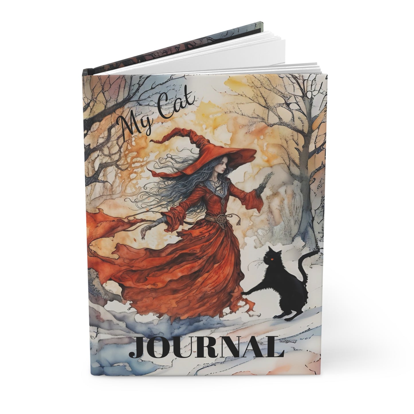 Crimson Witch Girl with black cat   Mindfulness  Art Journal  Hardcover