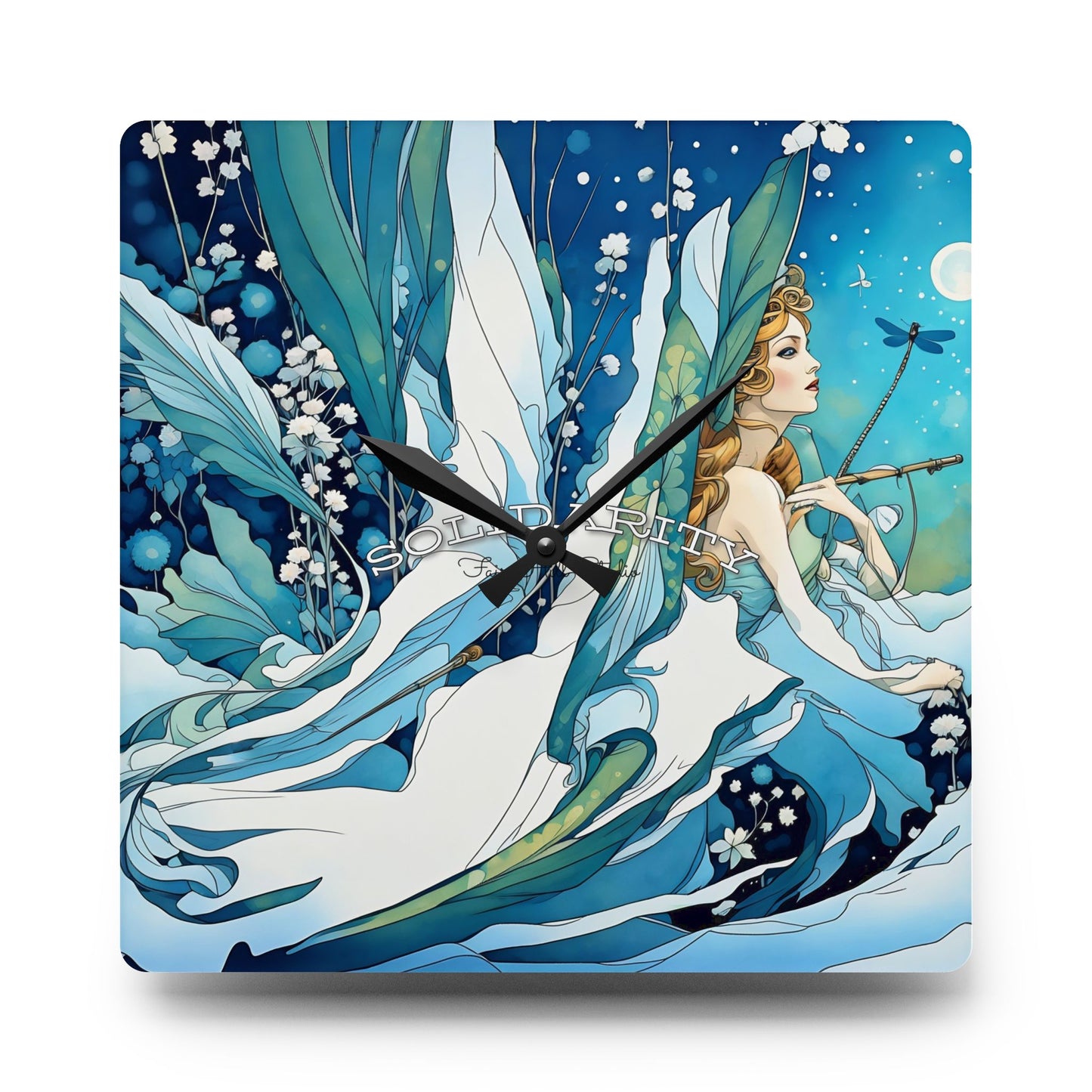 Wall Clock - Blue Magical Angel Winter Art by FairyHill Studio