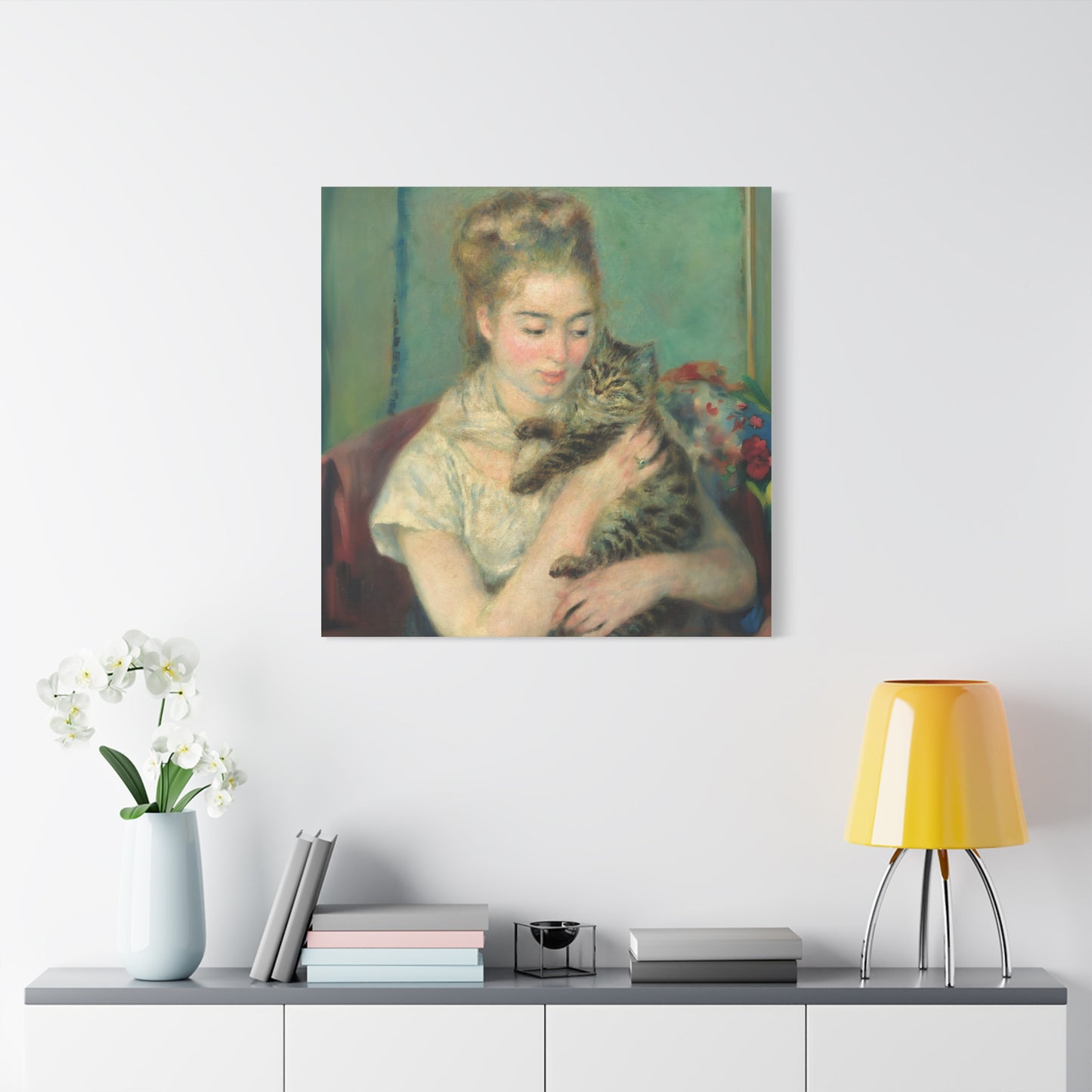 Canvas Art - Woman with a Cat by Auguste Renoir