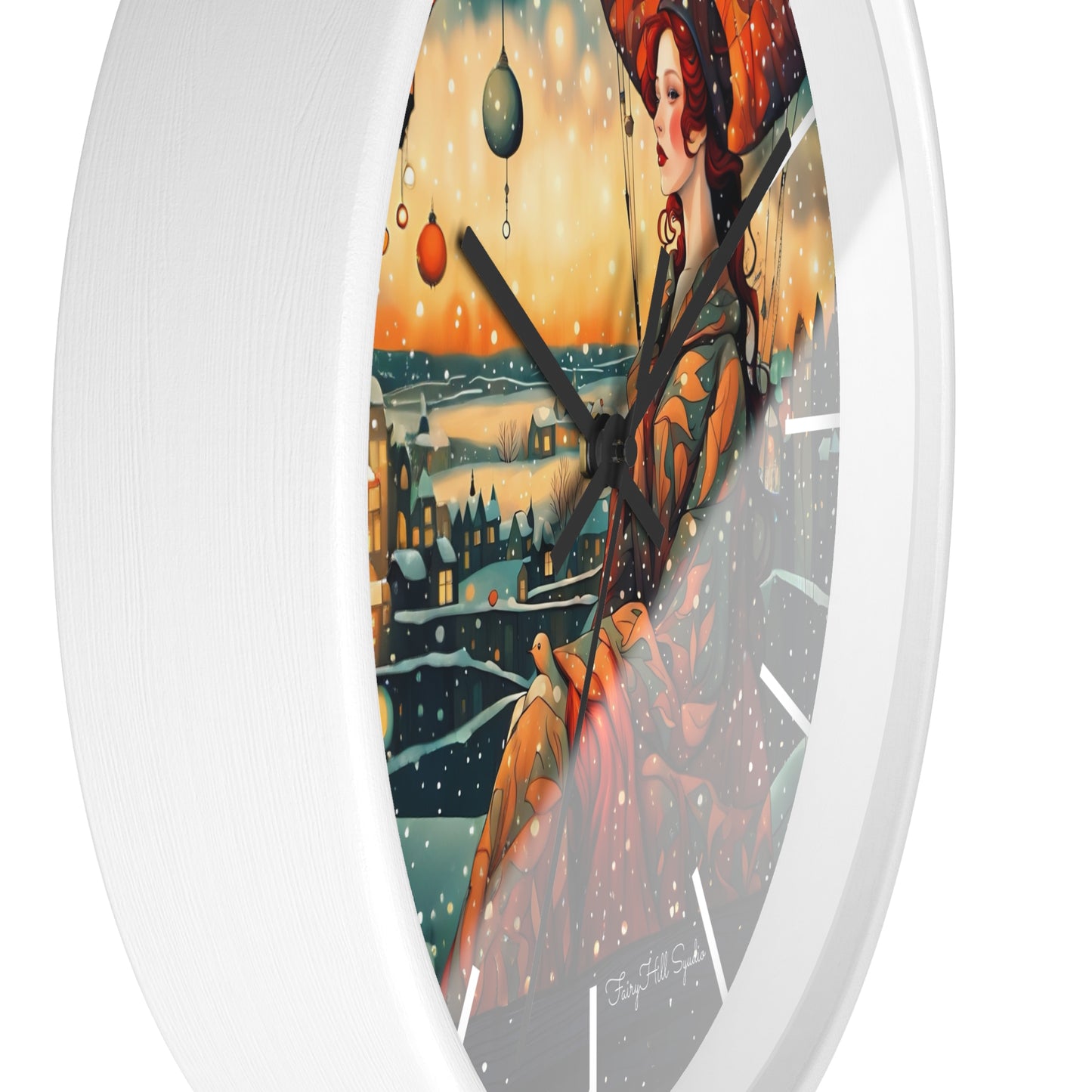 Whimsical City snow Wall Clock, Boho Home Decor, Cat Lover Gift, Cozy Living Room Accessory, Unique Cat Artwork