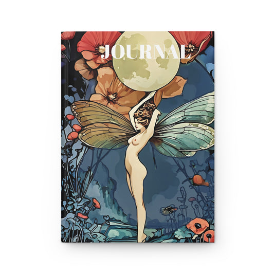 Hardcover Journal Matte - Nude Moon Fairy Holding Moon Night Scene