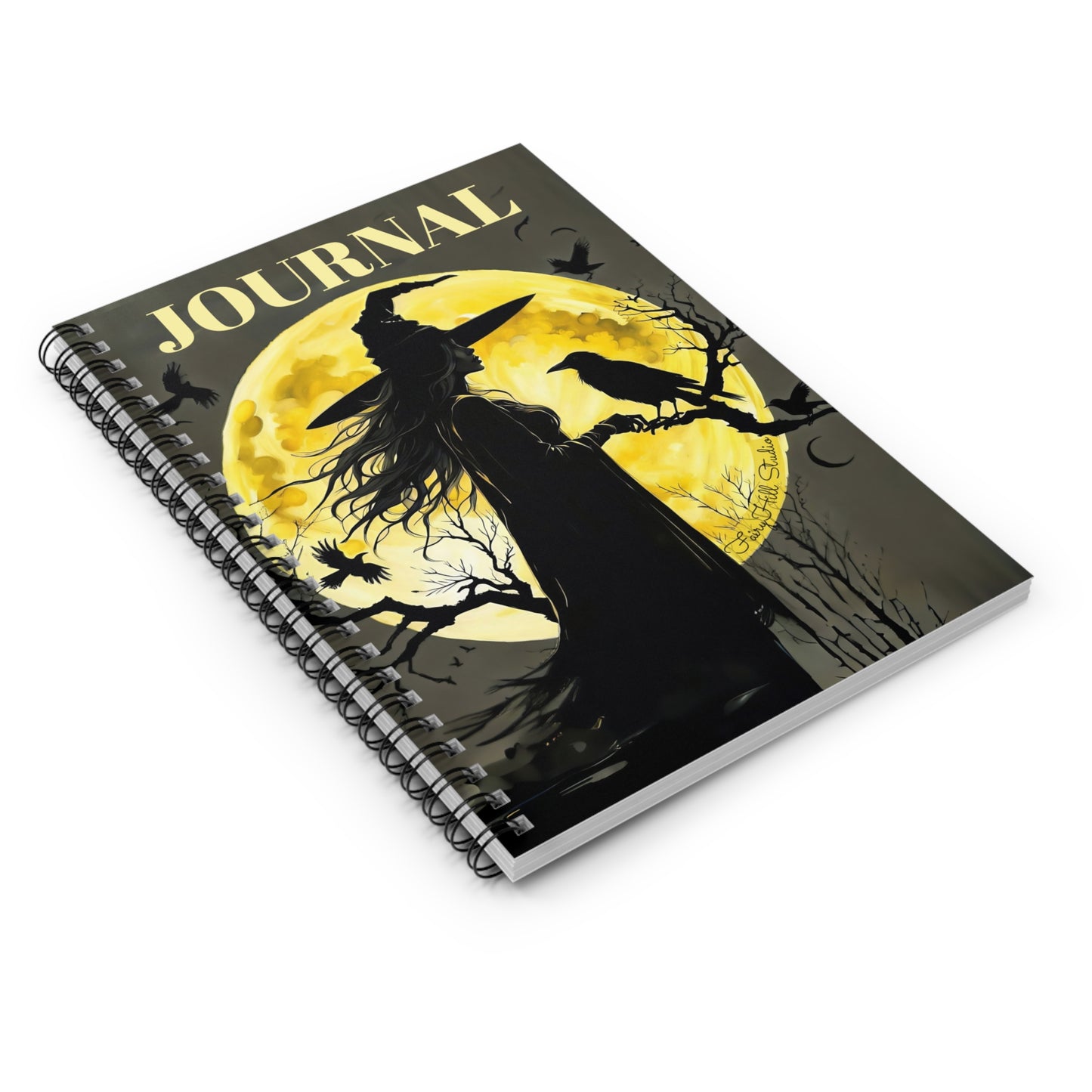 Notebook - Witch on Moon Silhouette with a crow Ruled Line Journal