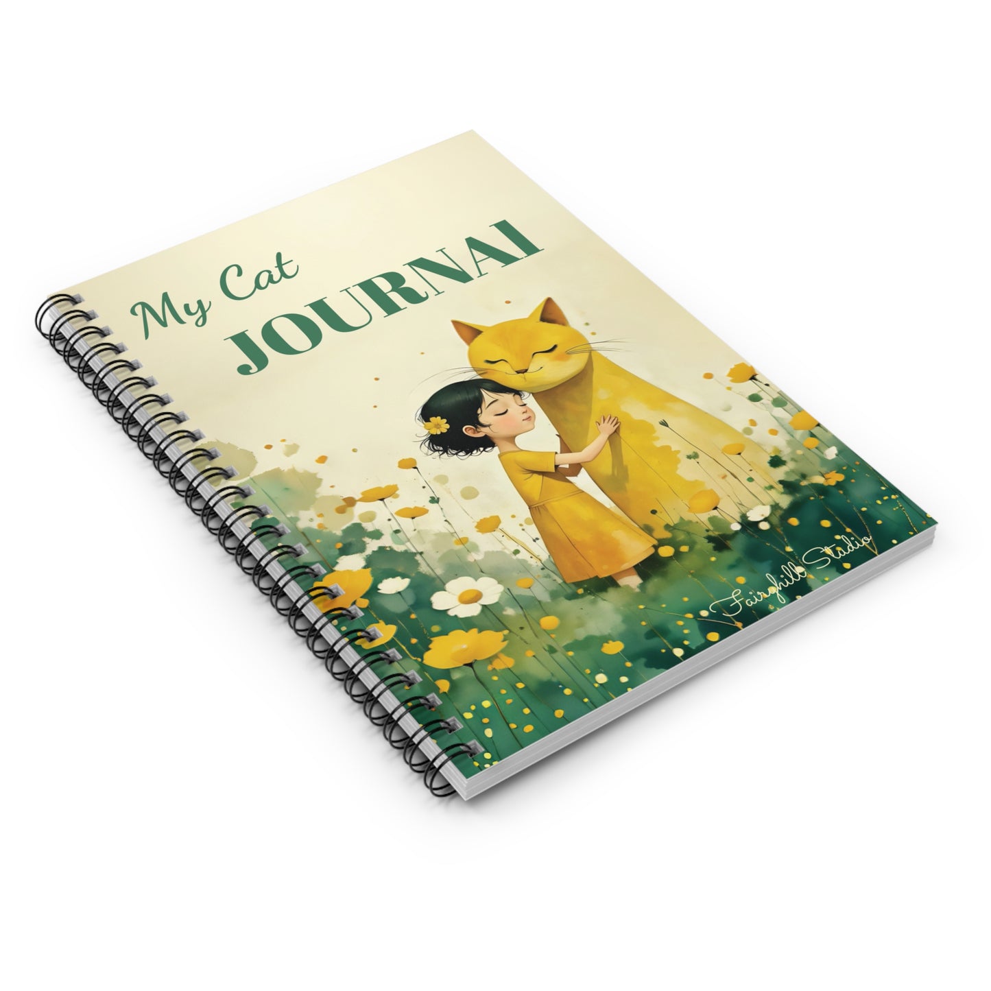 Spiral Notebook - Be Mindful Girl  with a yellow cat art Journal