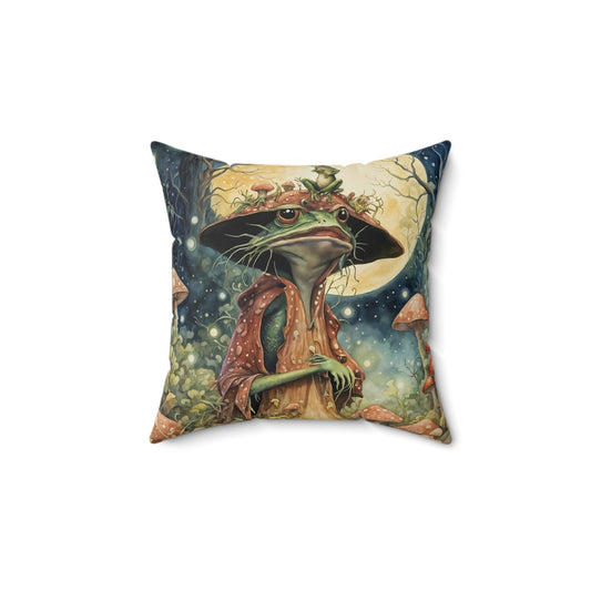 Mushroom Fairy Frog Square Pillow -  by Fairyhill Studio