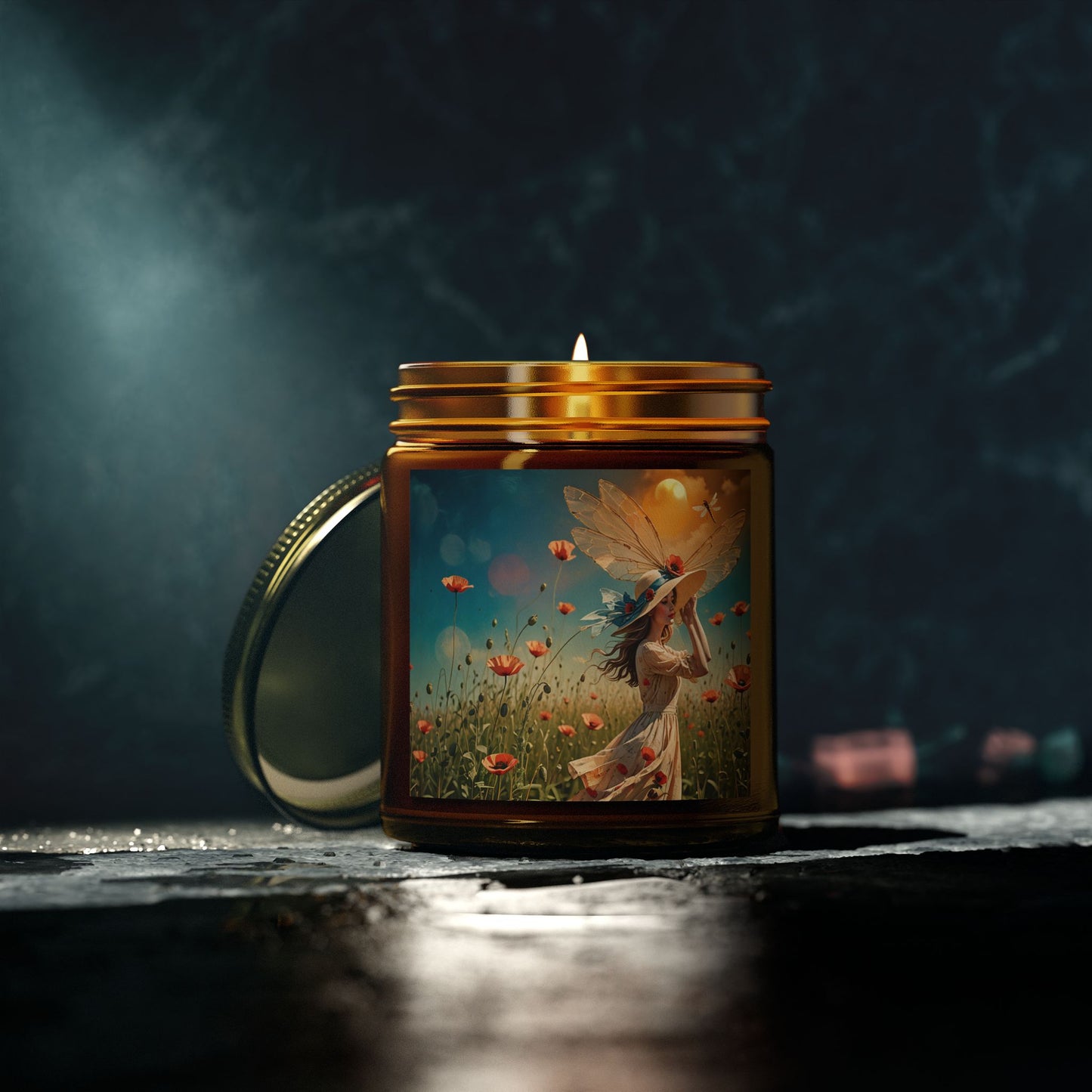 Poppies Scented Candle - Coconut Apricot Wax (4oz, 9oz) - Garden Beauty