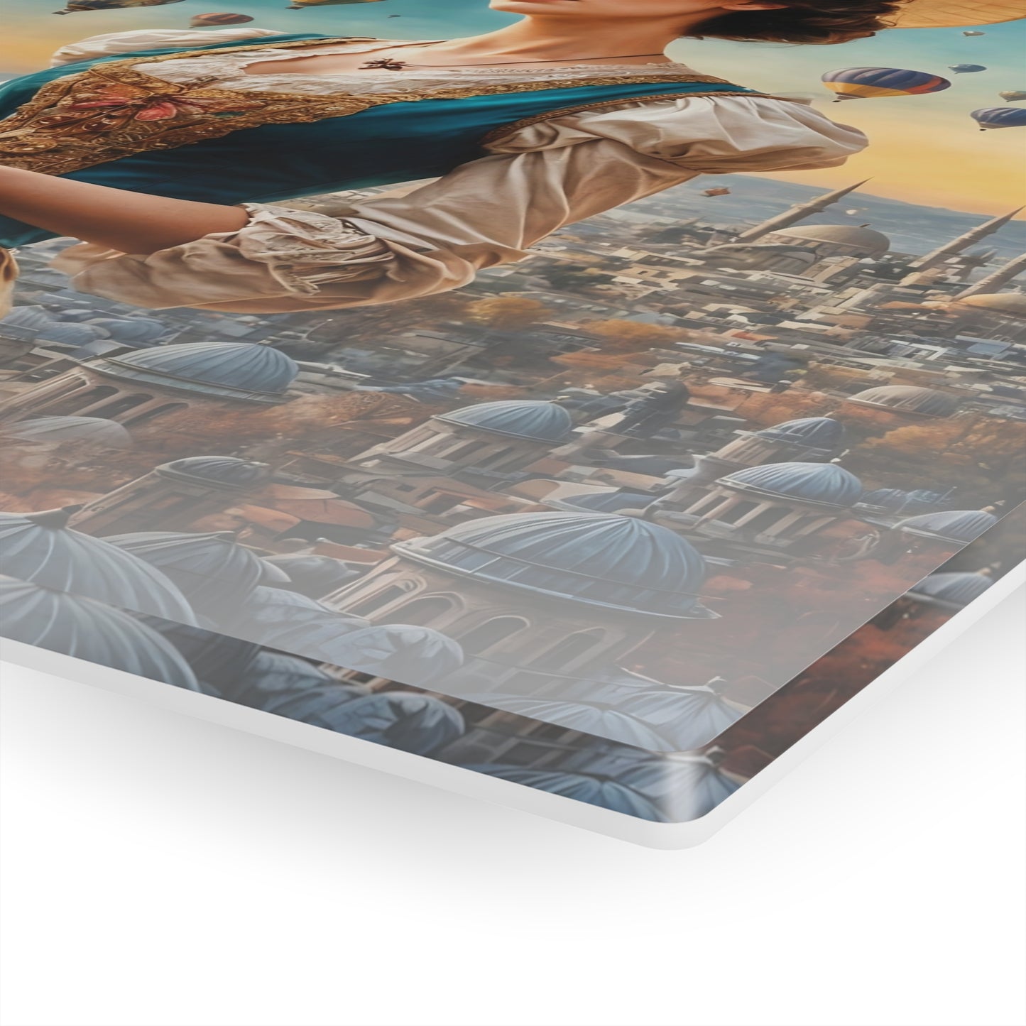 Acrylic Print - Girl with Hot Air Balloons and Cat Reading Inspirational Wall Art