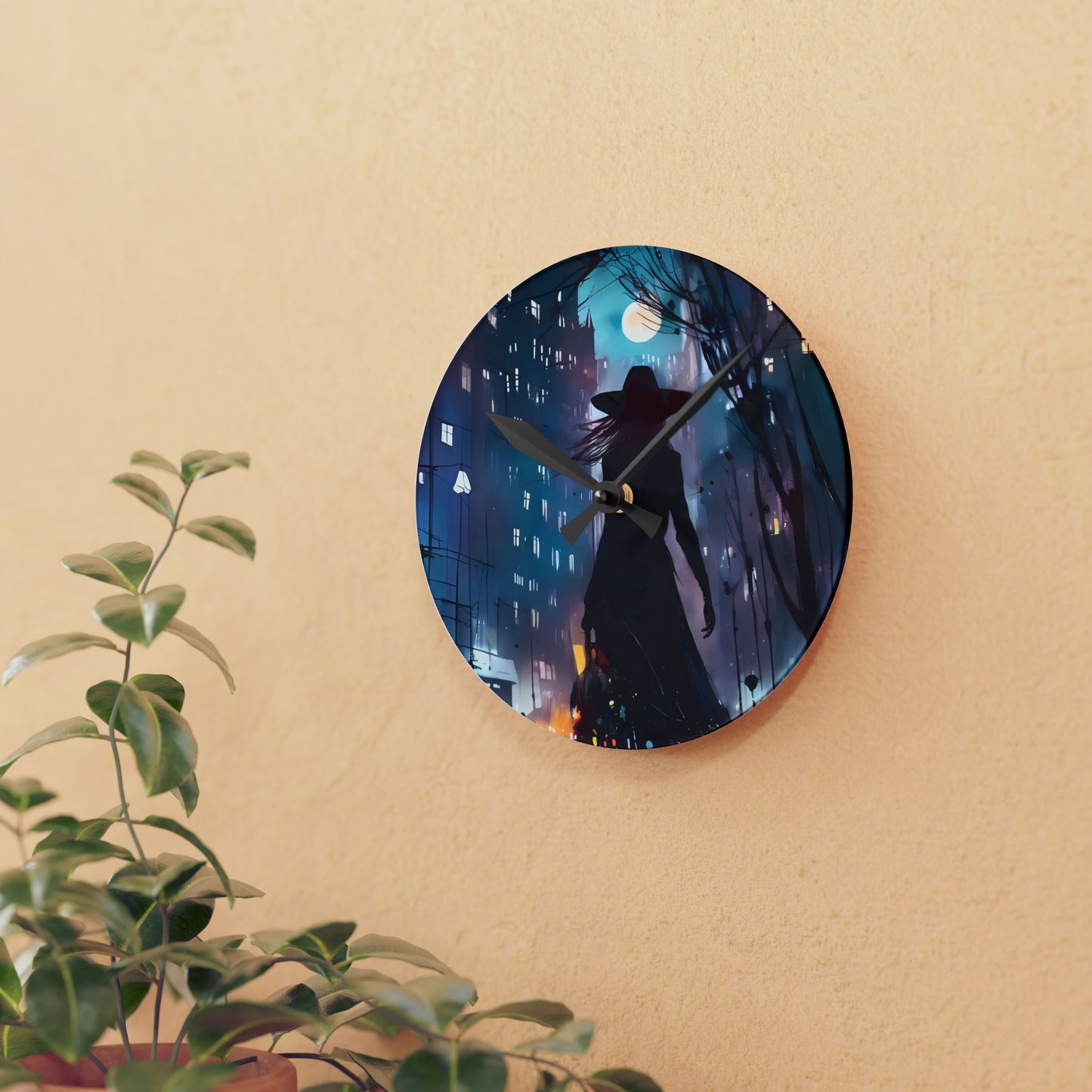 Wall Clock - City Life Night Shopping Witch Acrylic Wall Clock