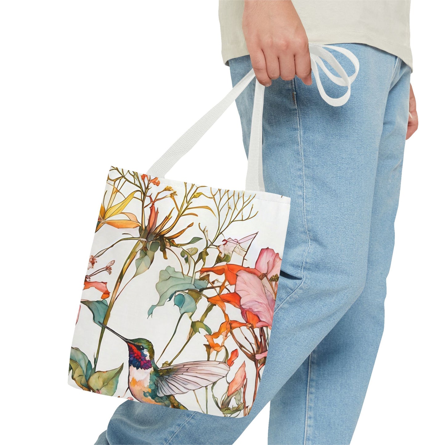 Tote Bag Hummingbird in Wildflowers Art