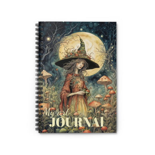 Spiral Notebook - Be Mindful Moon Witch with mushrooms art Journal
