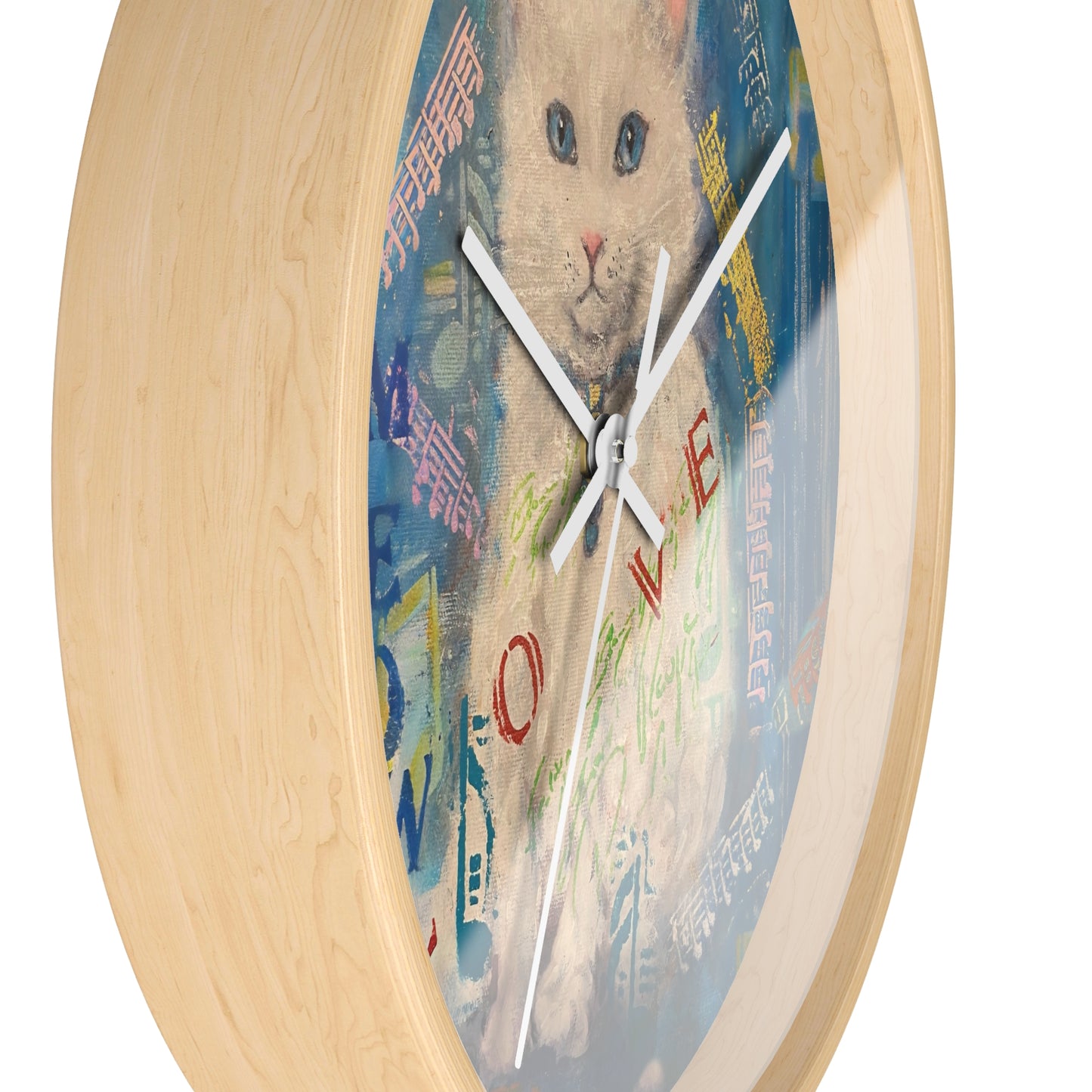 Cat Wall Clock - Lovely White Cat with Blue Eyes Art by Fairyhill Studio