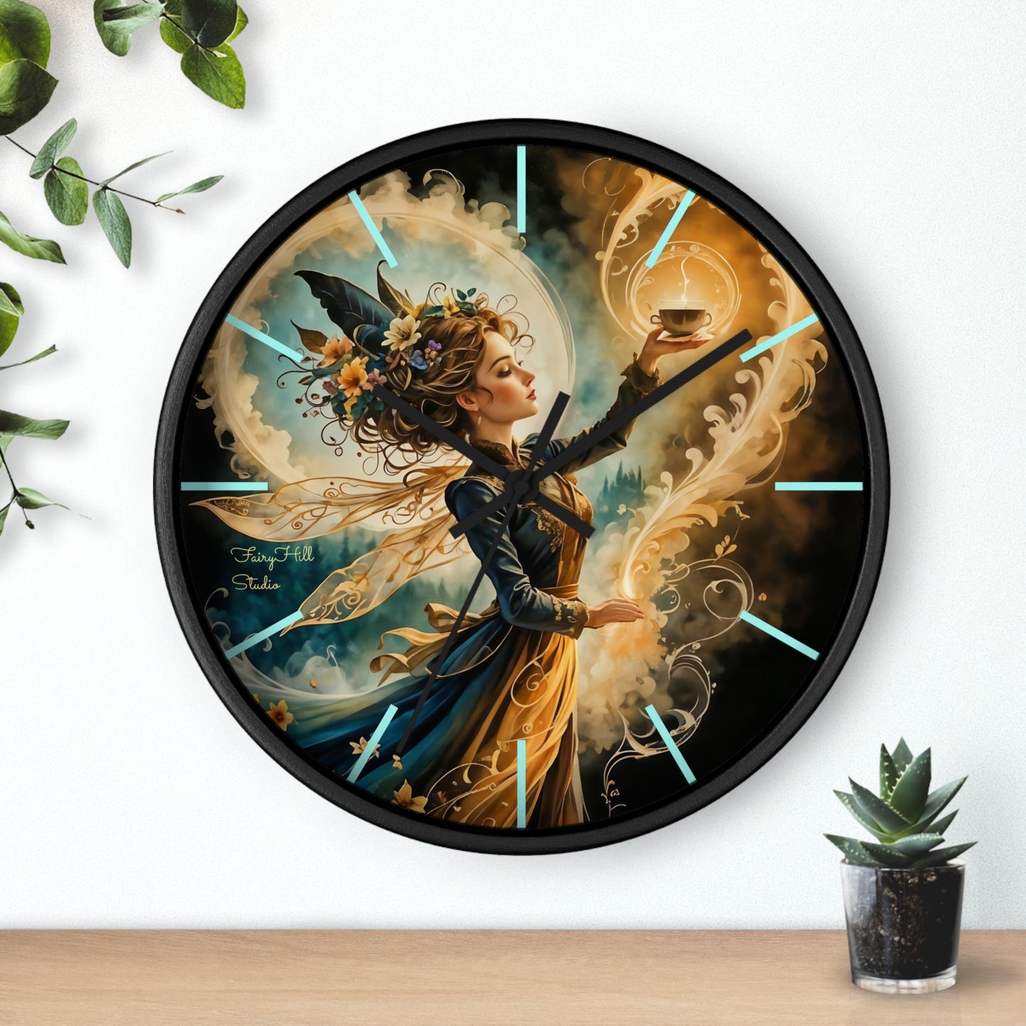 Fairy Coffee Wall Clock / Artistic Fairy Wall Clock, Fantasy Home Decor, Unique Gift for Her, Enchanted Timepiece, Decorative Clock for Living Room