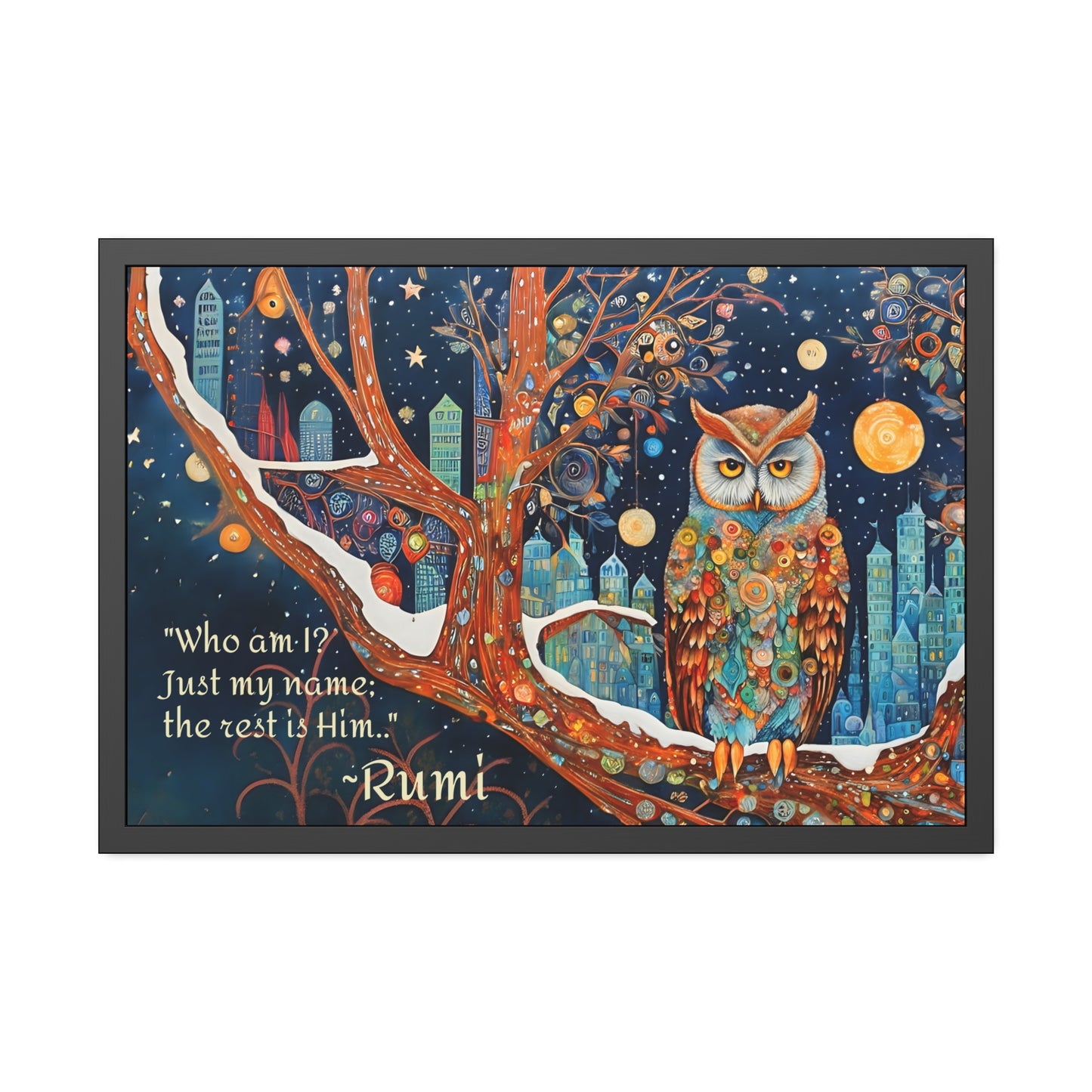 Framed Owl Rumi quote spiritual Owl Poster art by Fairyhill Studio
