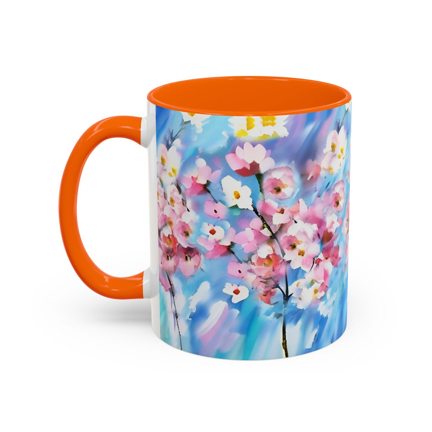 Coffee Mug - Floral Cherry Blossoms Canvas on Blue Sky Background