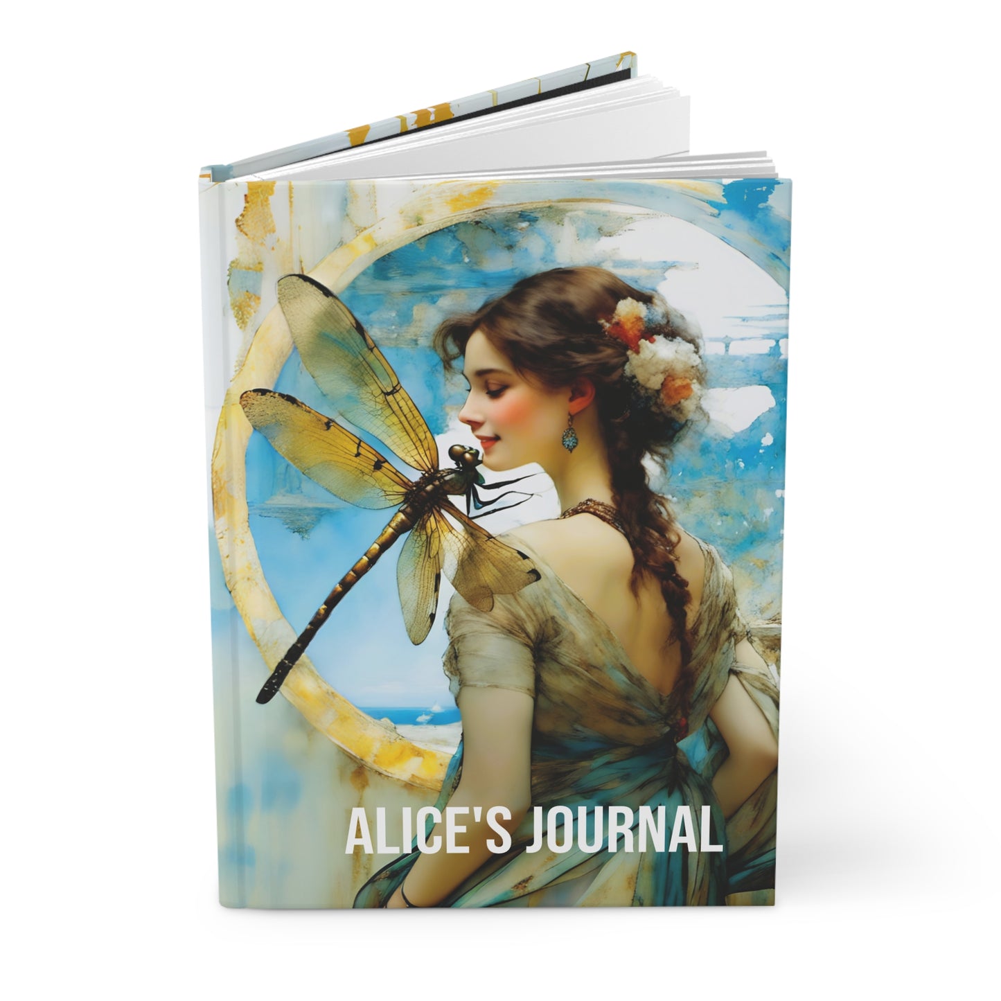 Hardcover Abstract woman with a dragonfly Journal hard Cover ,Notebook gift art Matte