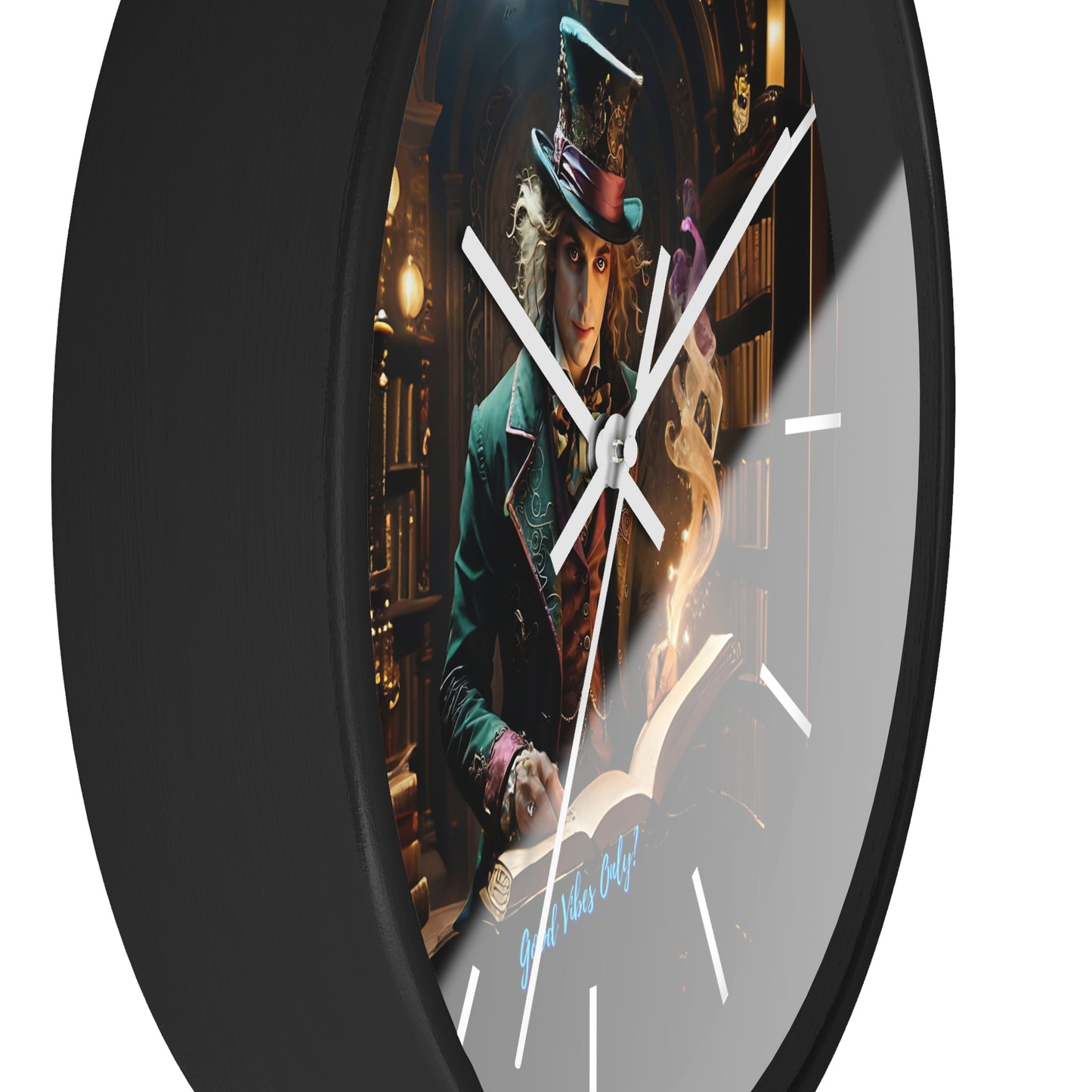 Wall Clock - "Good Vibes Only" Mad Hatter with Books